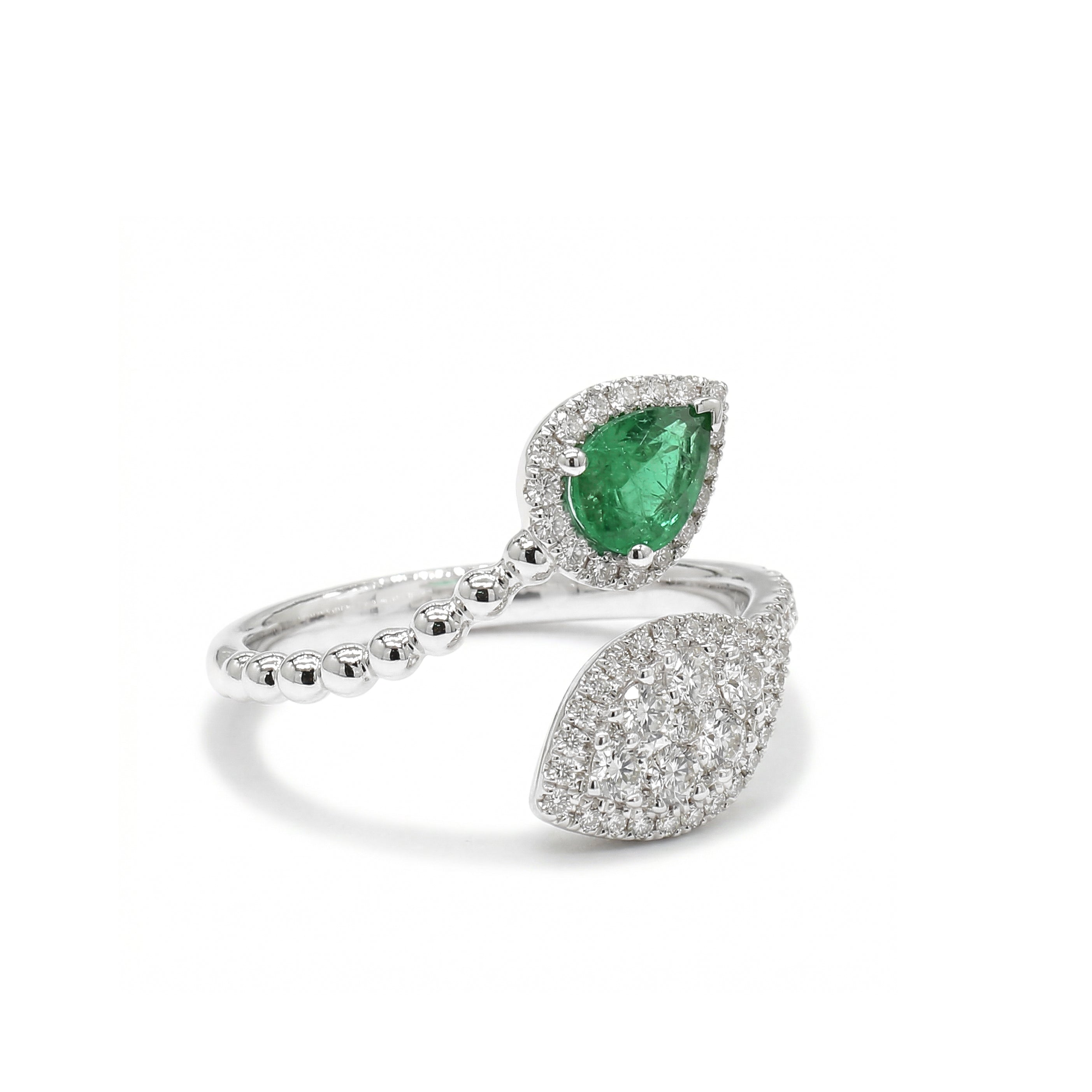 Natural Pear Emerald & Diamond Crossover Ring product image 2