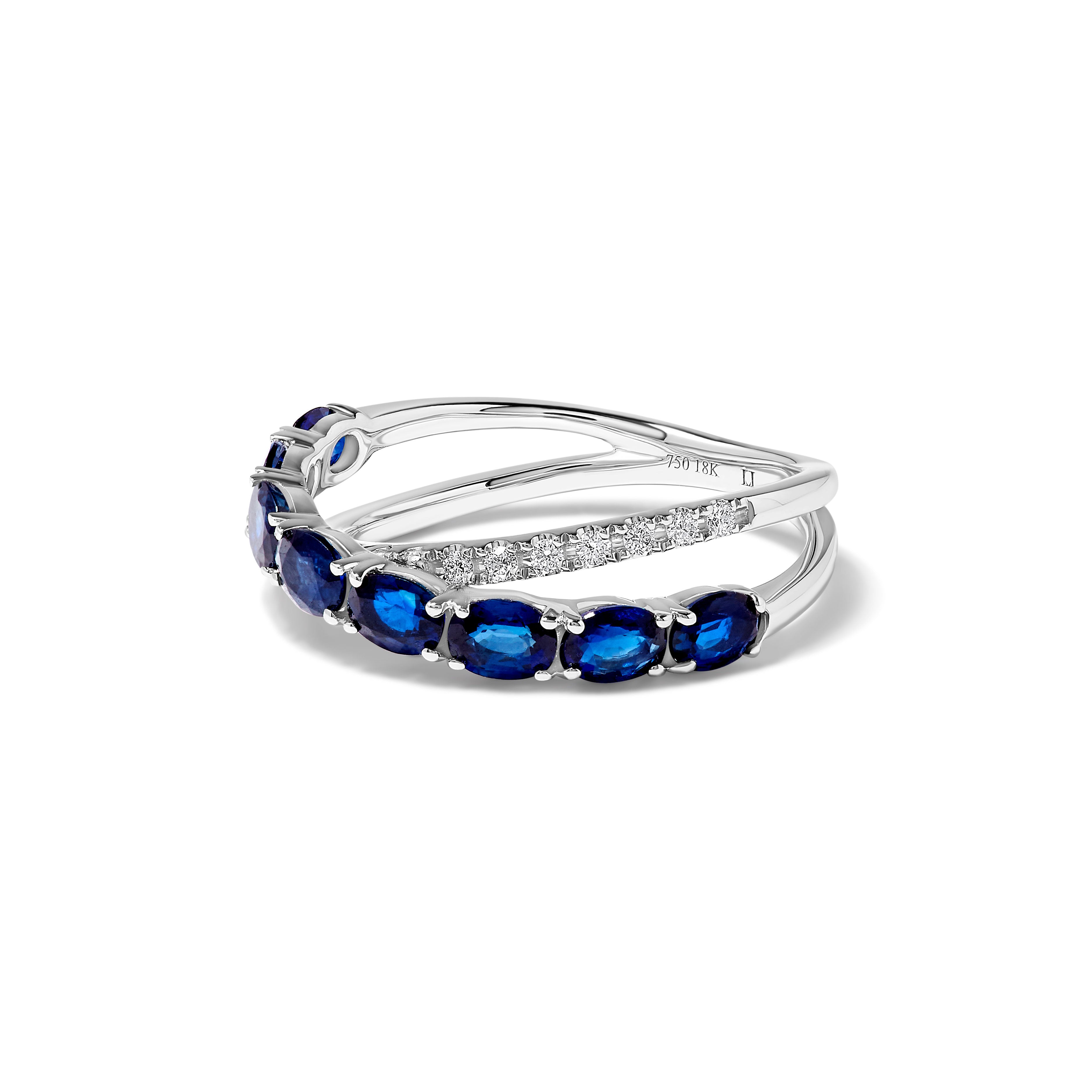 Blue Oval Sapphire and White Diamond Ring JRC028GP