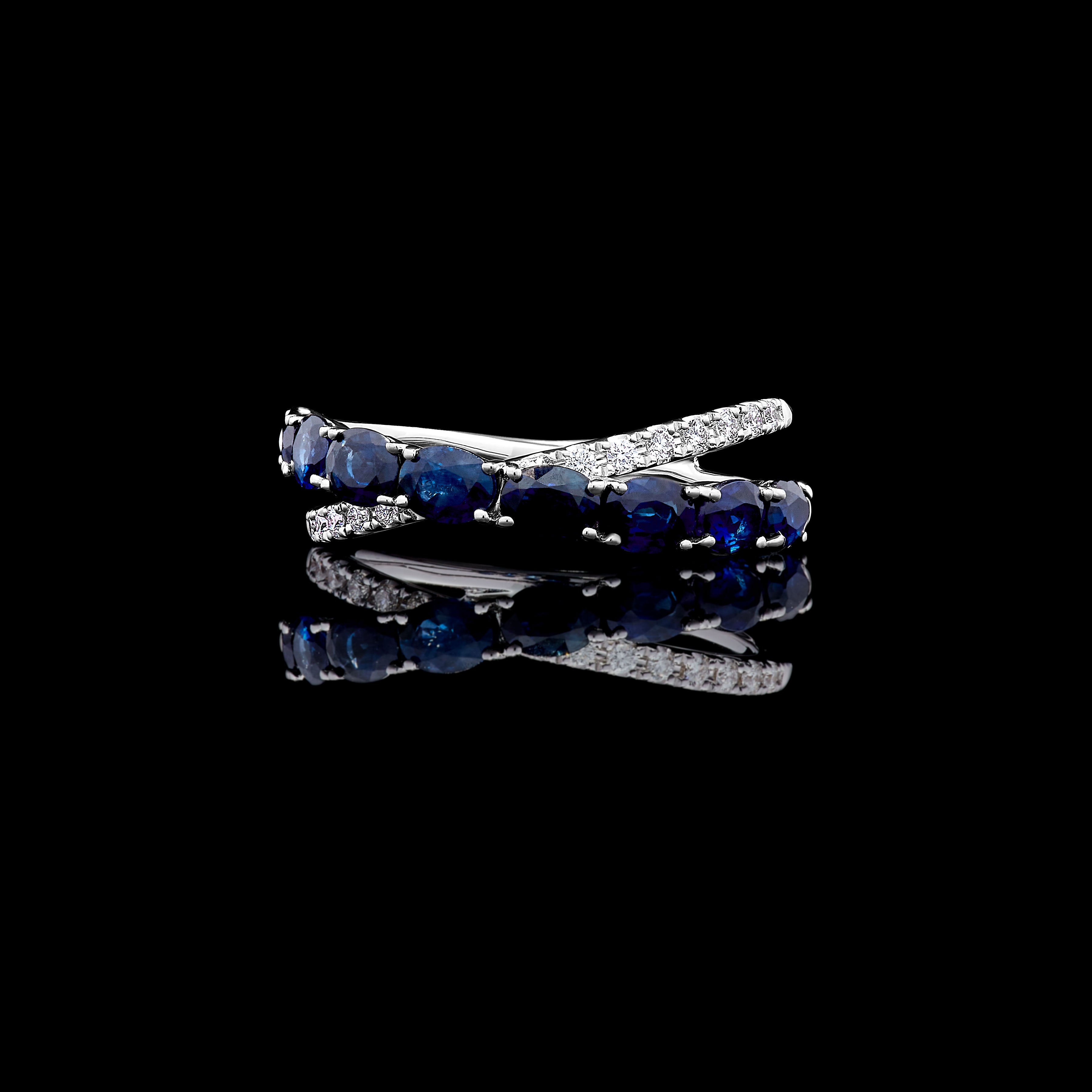 Blue Oval Sapphire and White Diamond Ring JRC028GP