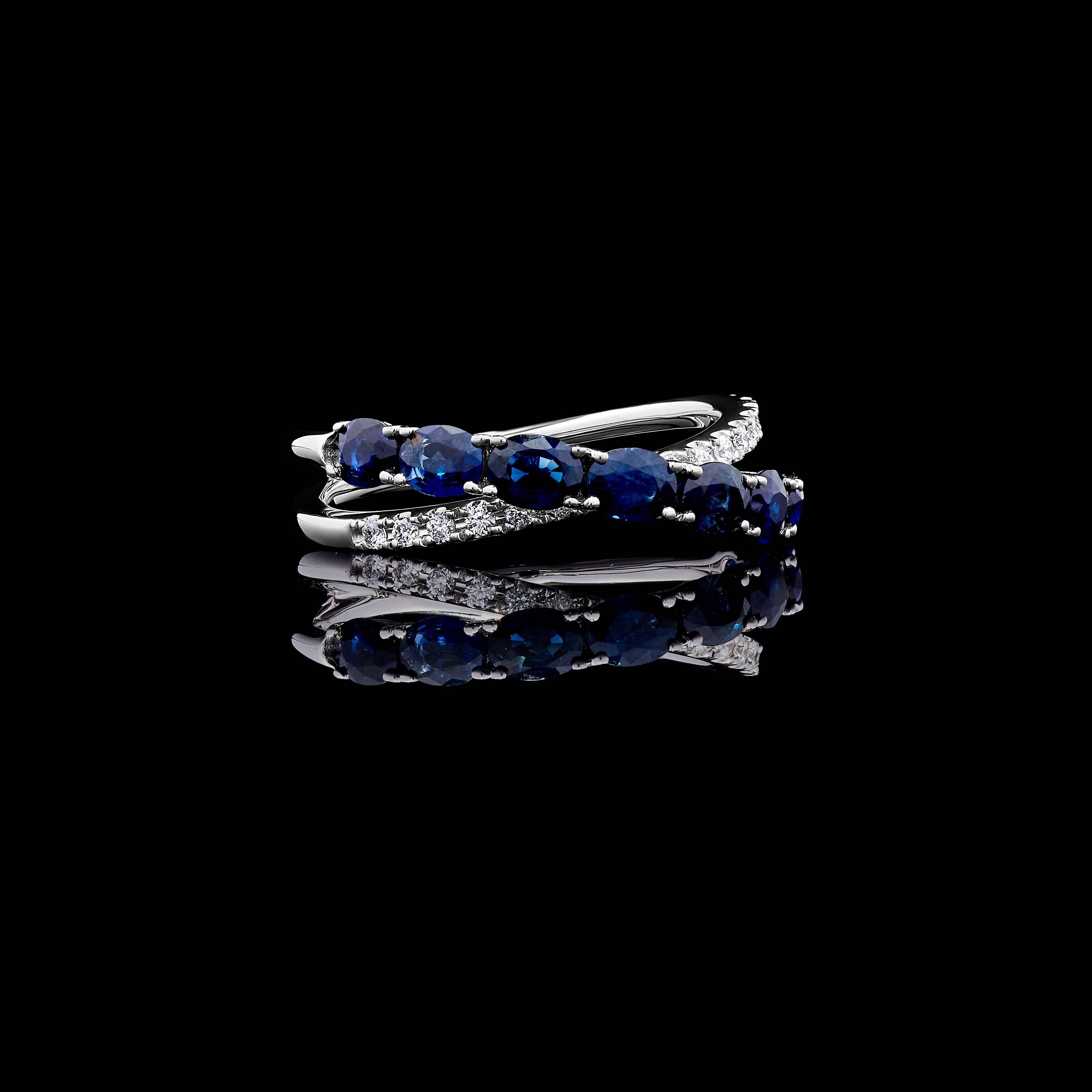 Blue Oval Sapphire and White Diamond Ring JRC028GP