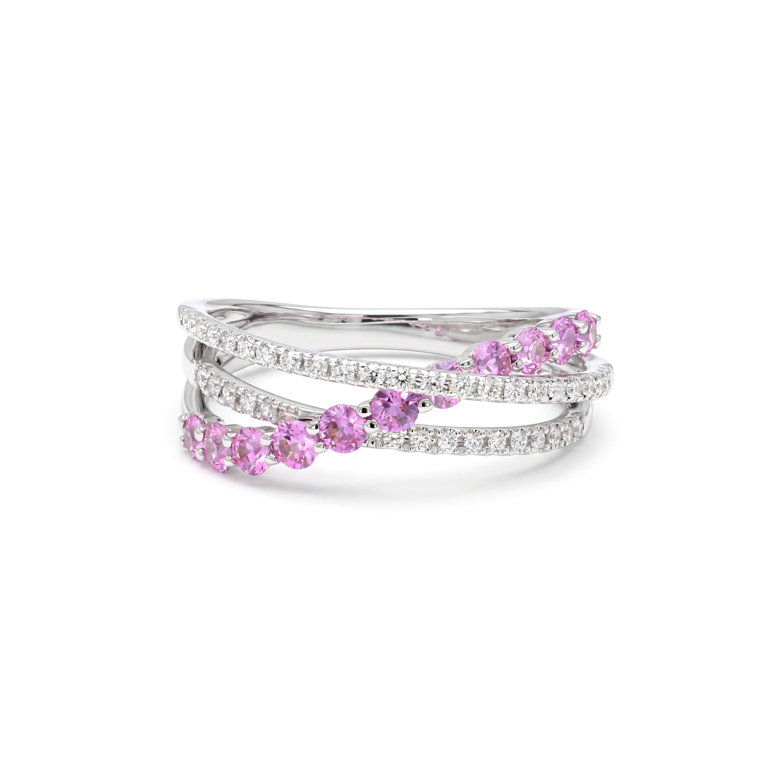 Natural Pink Sapphire & Diamond Crossover Ring
