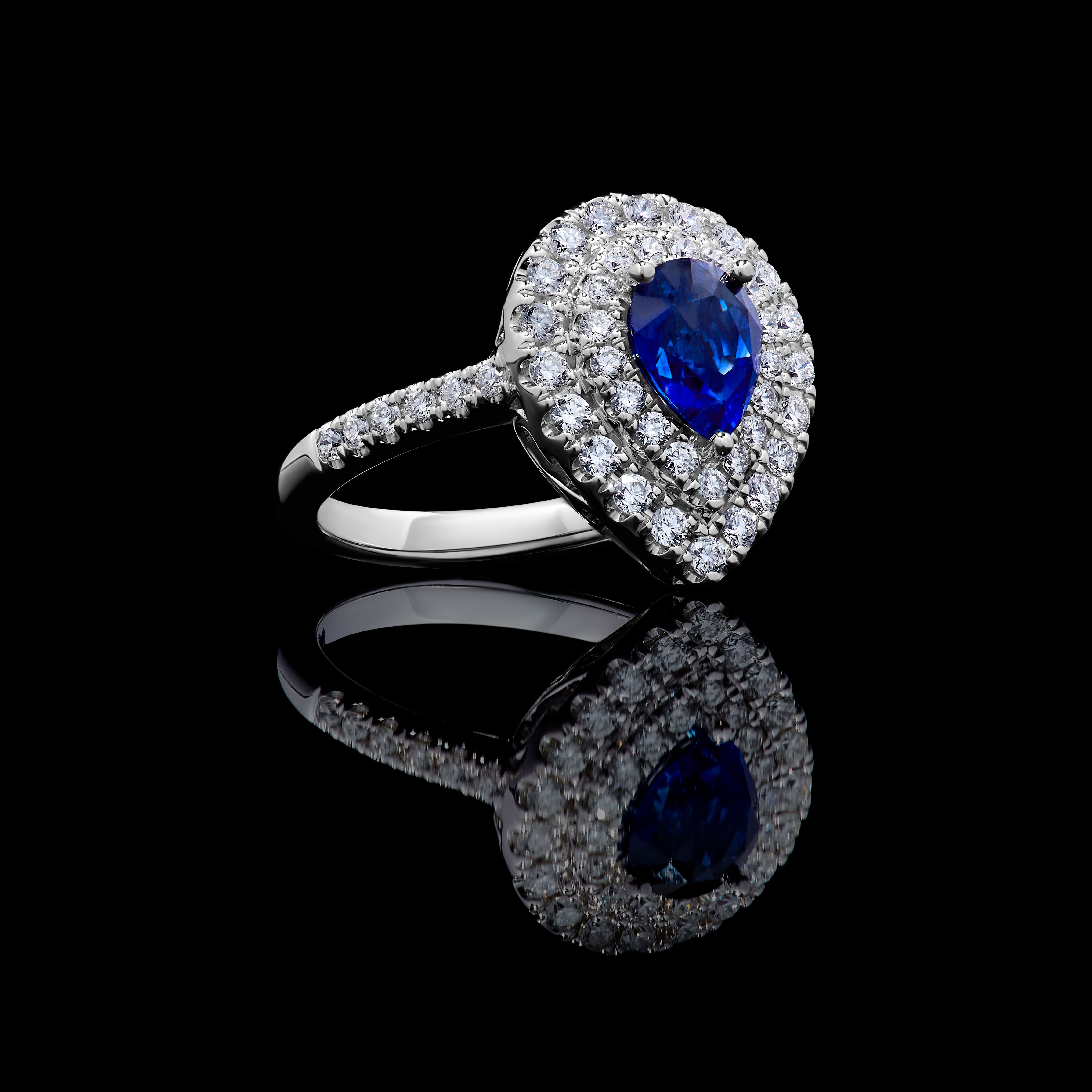 Blue Pear Sapphire and White Diamond Ring JRC185GP