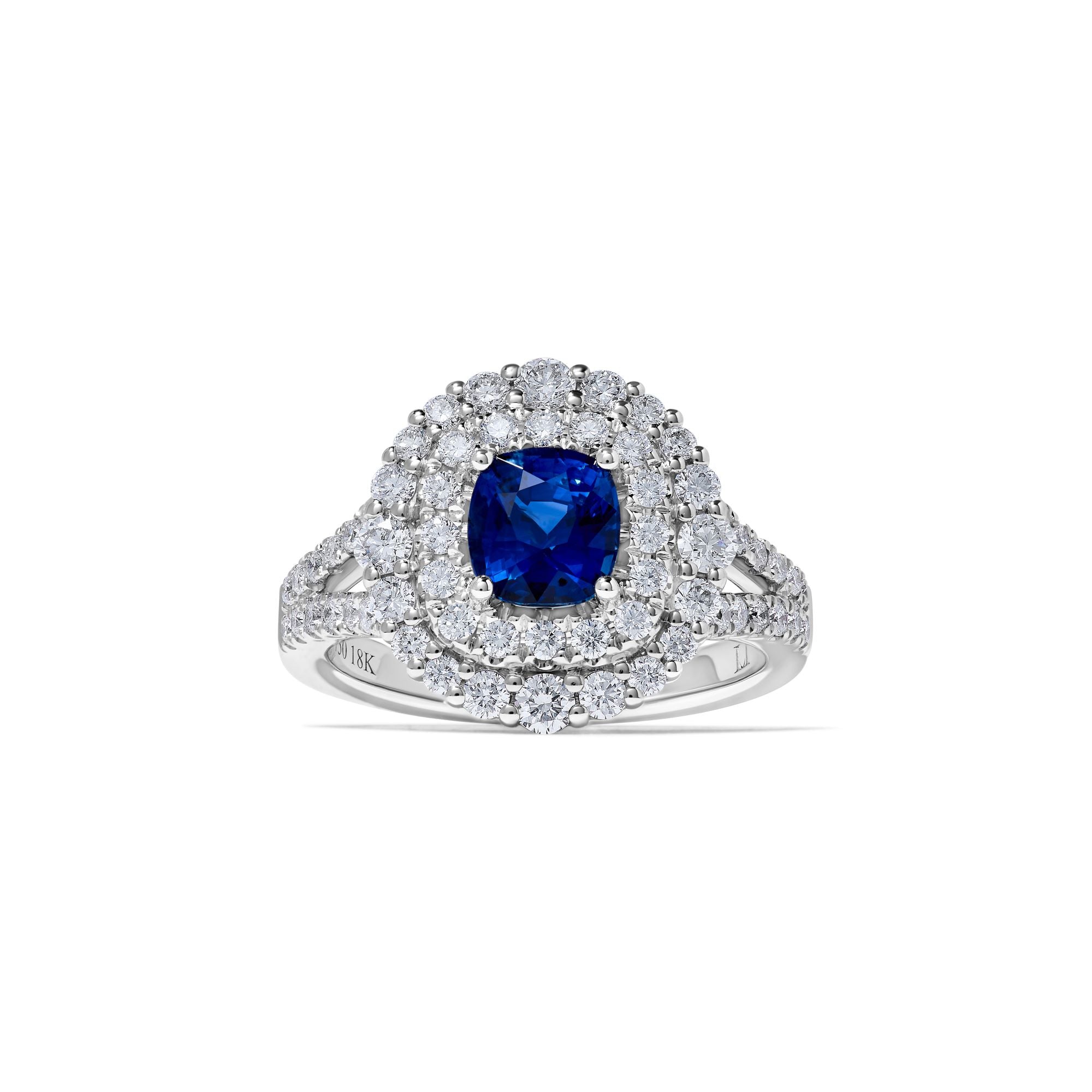 Blue Cushion Sapphire and White Diamond Ring JRC187GP