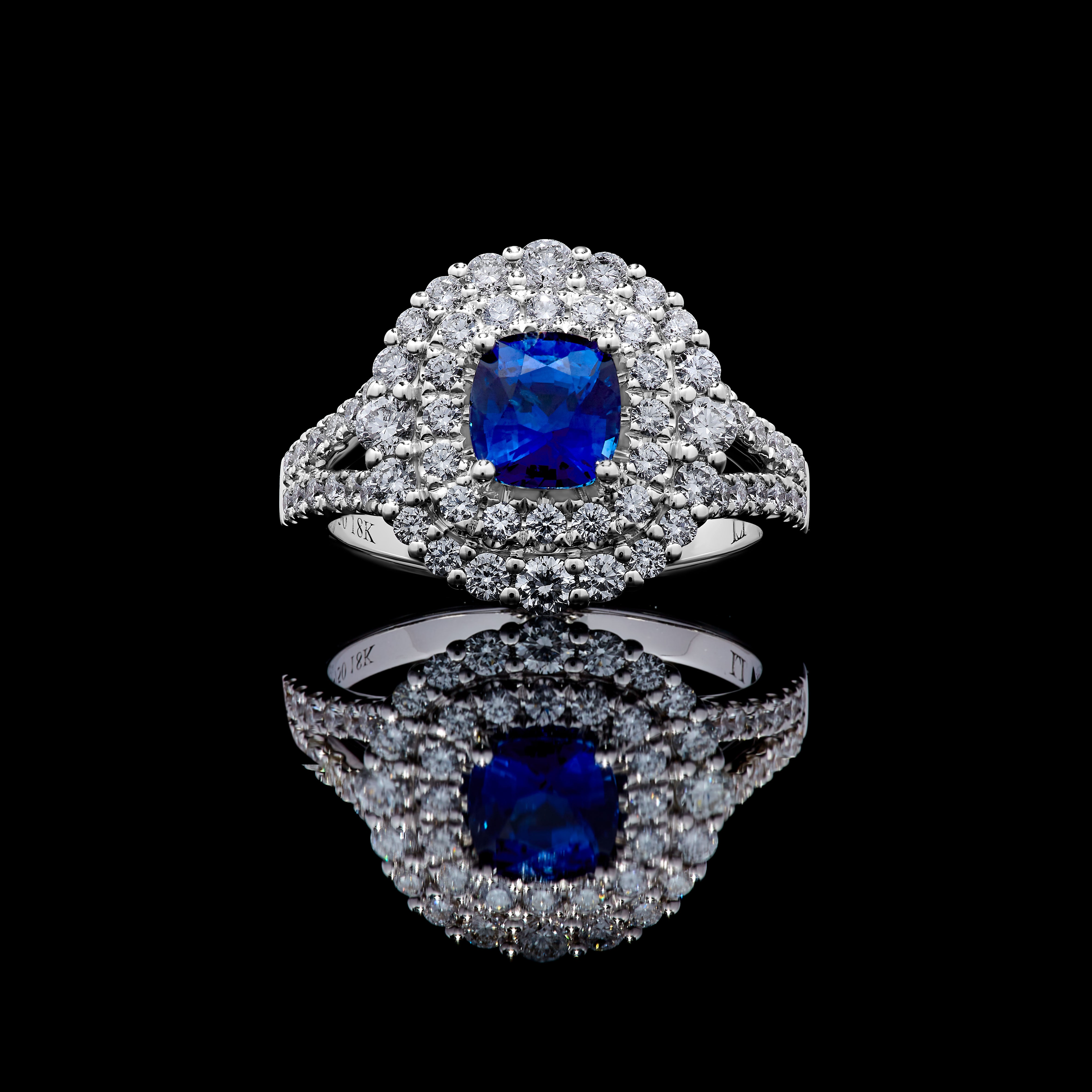 Blue Cushion Sapphire and White Diamond Ring JRC187GP
