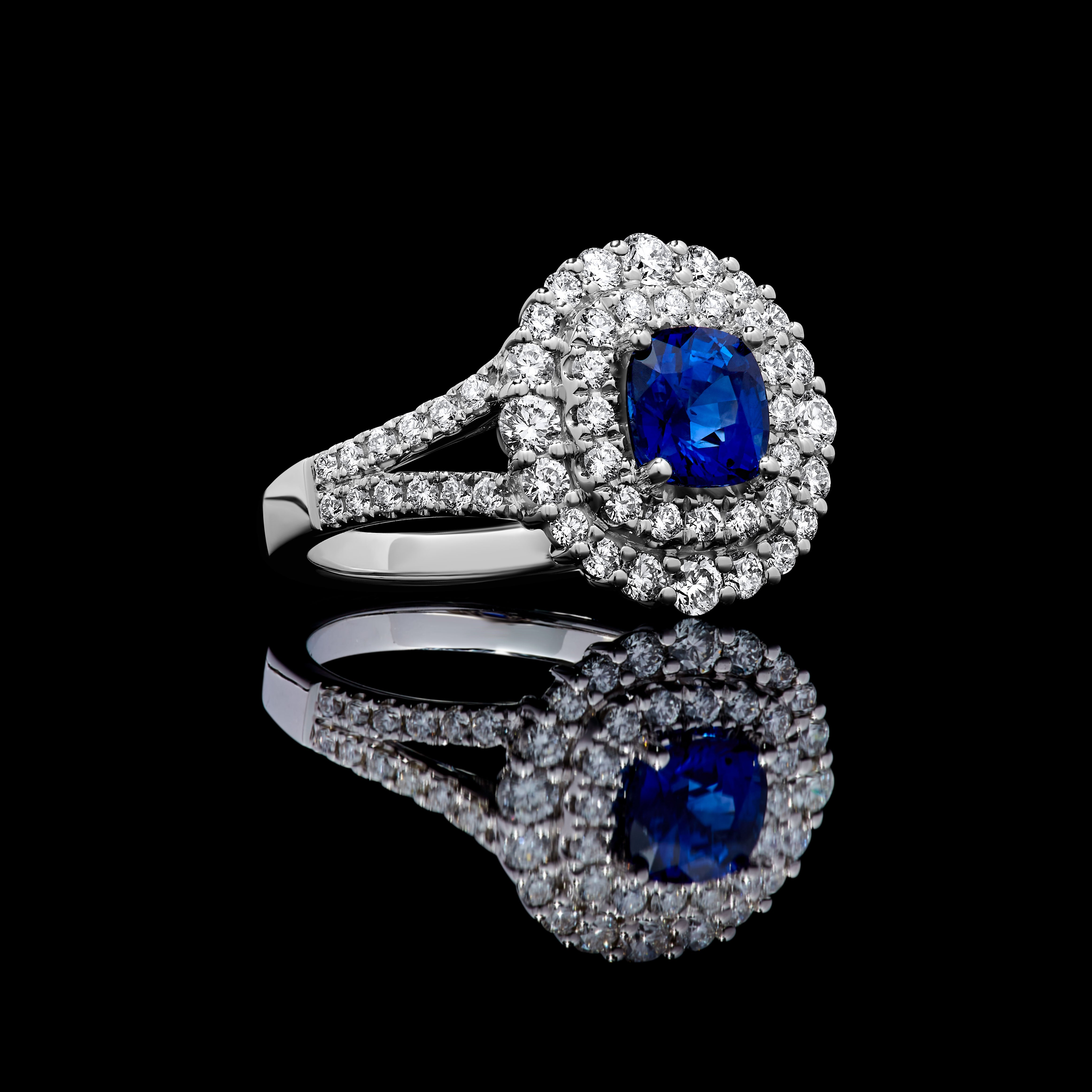 Blue Cushion Sapphire and White Diamond Ring JRC187GP