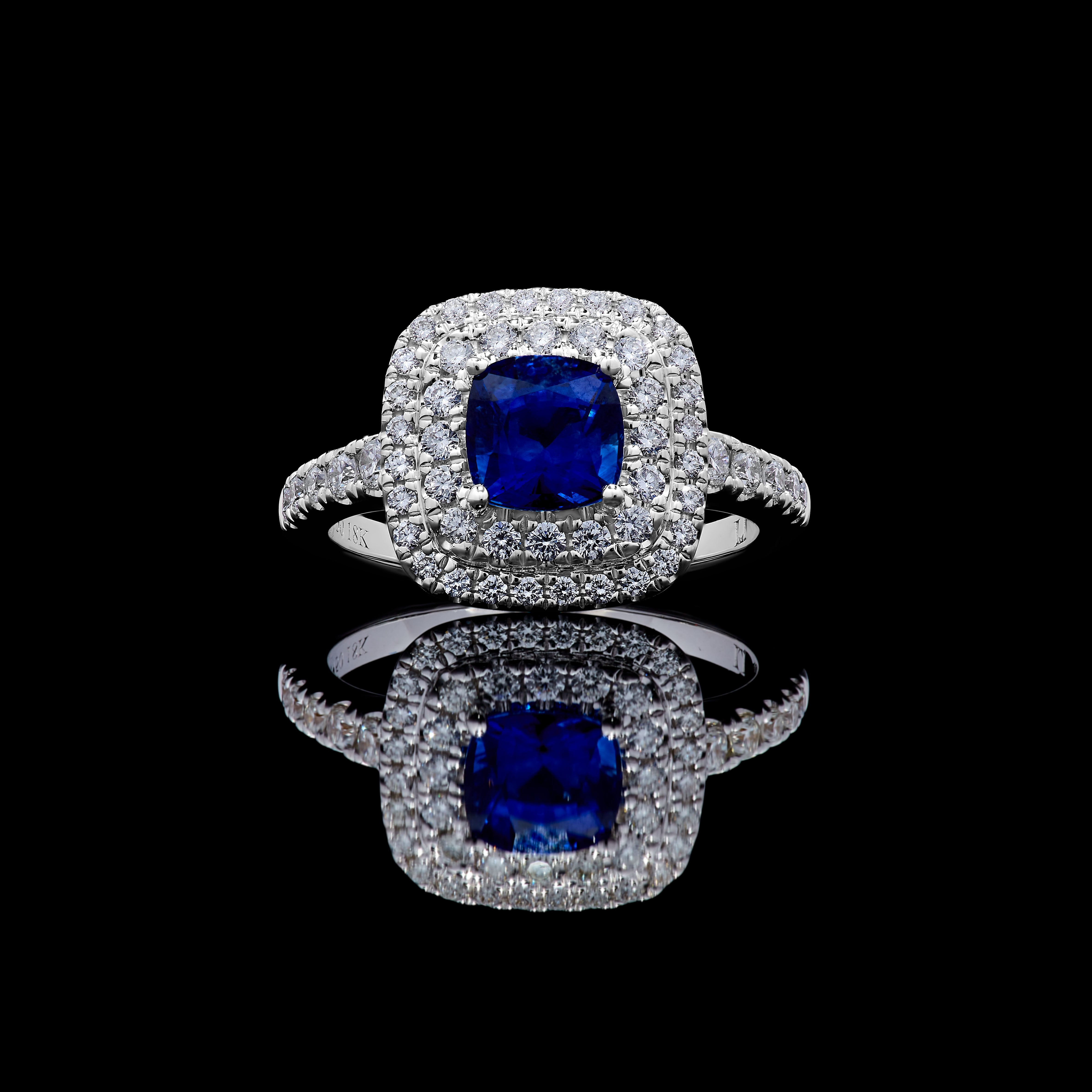 Blue Cushion Sapphire and White Diamond Ring JRC188GP
