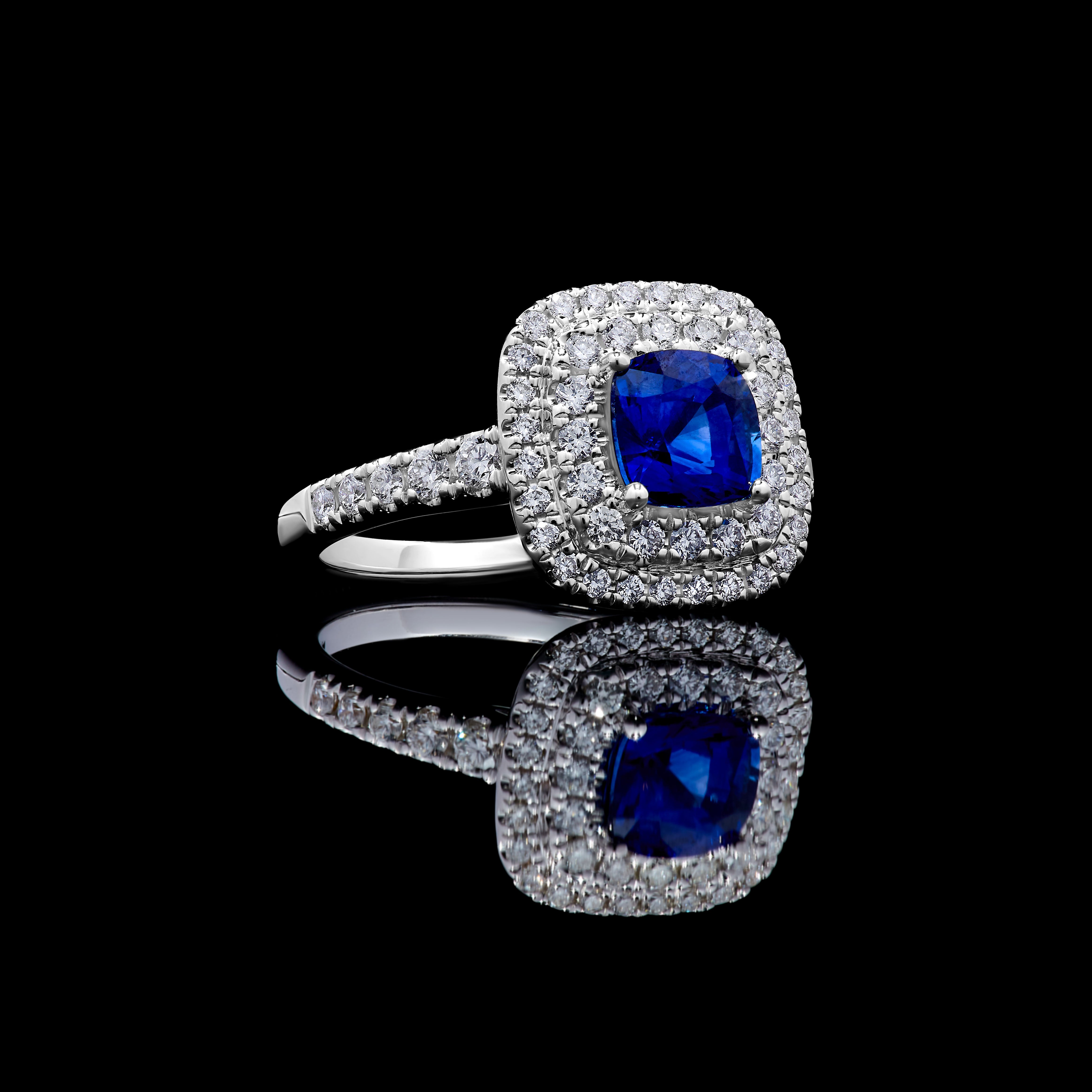 Blue Cushion Sapphire and White Diamond Ring JRC188GP