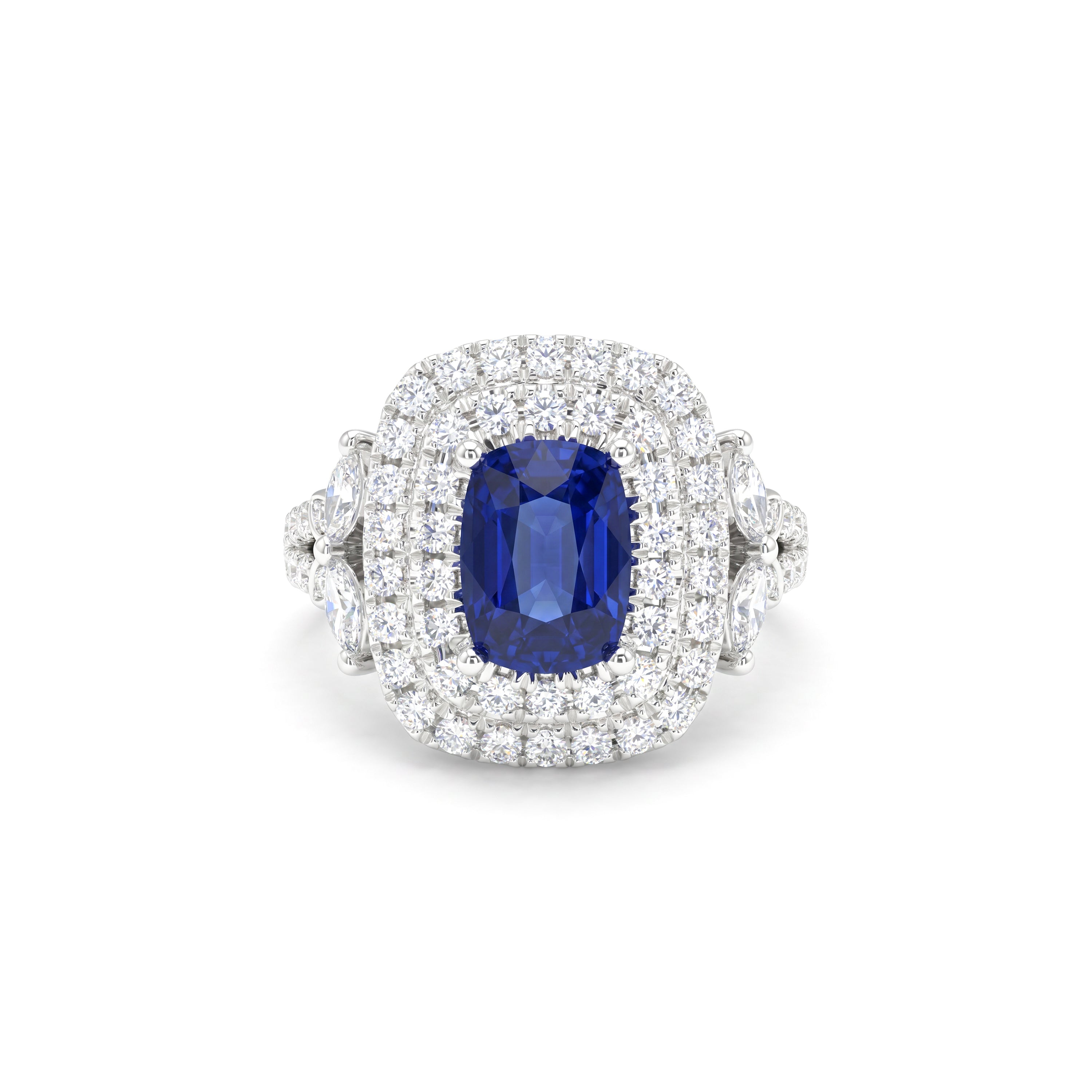 Natural Cushion Sapphire & Diamond Halo Ring
