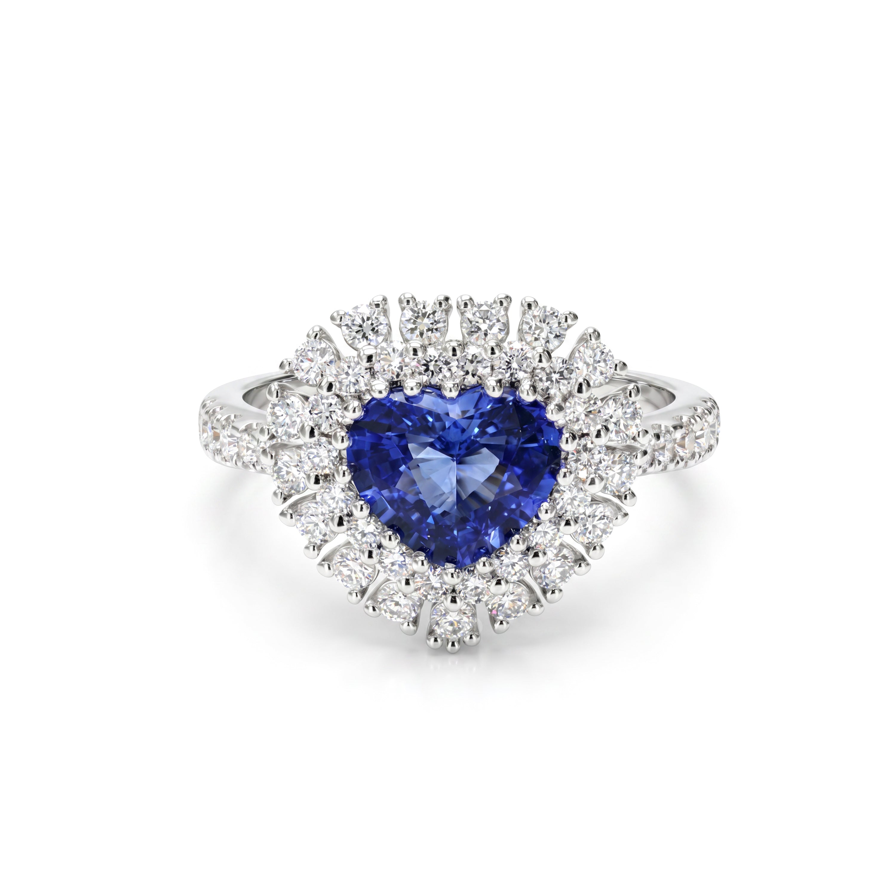 Natural Heart Sapphire & White Halo Ring