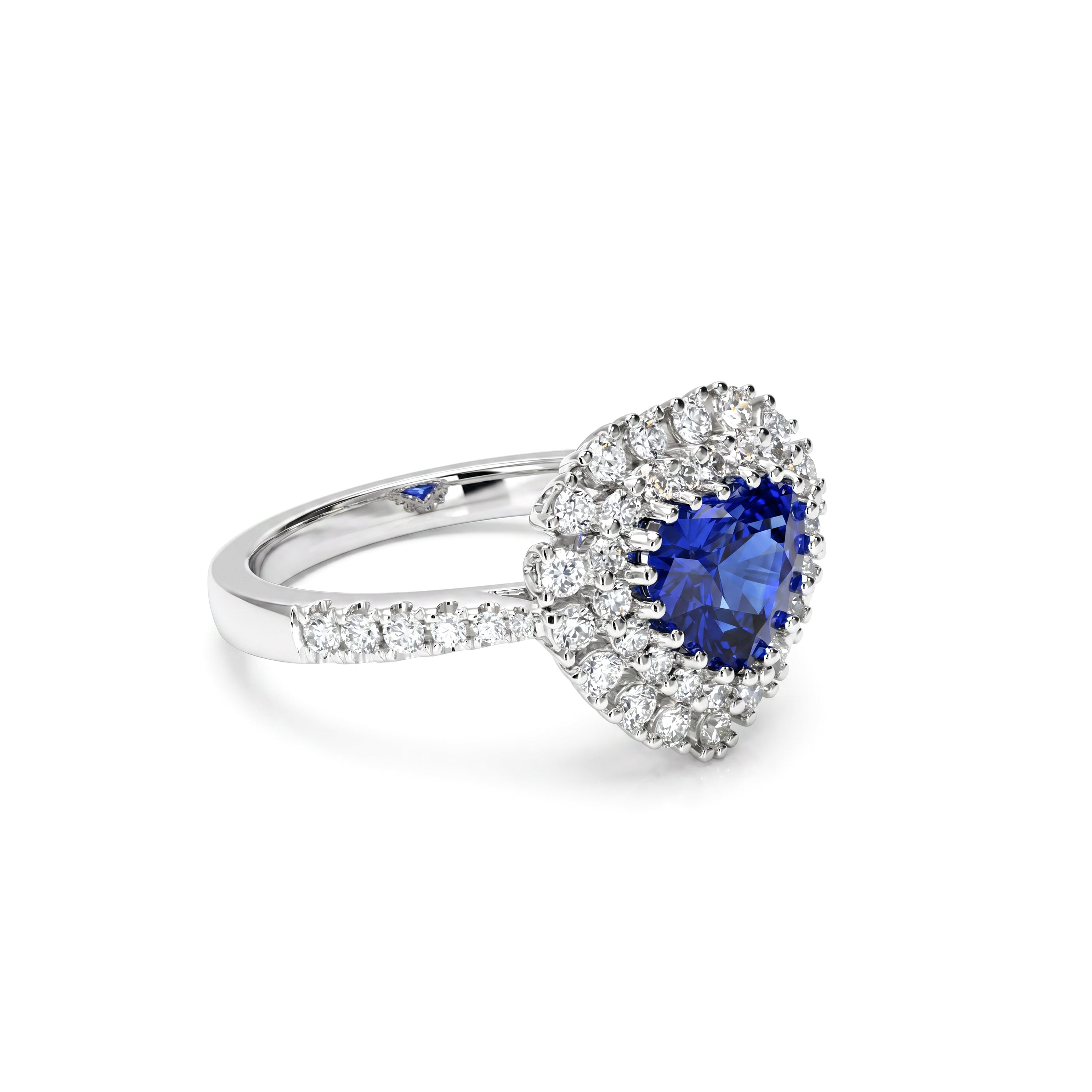 Natural Heart Sapphire & White Halo Ring