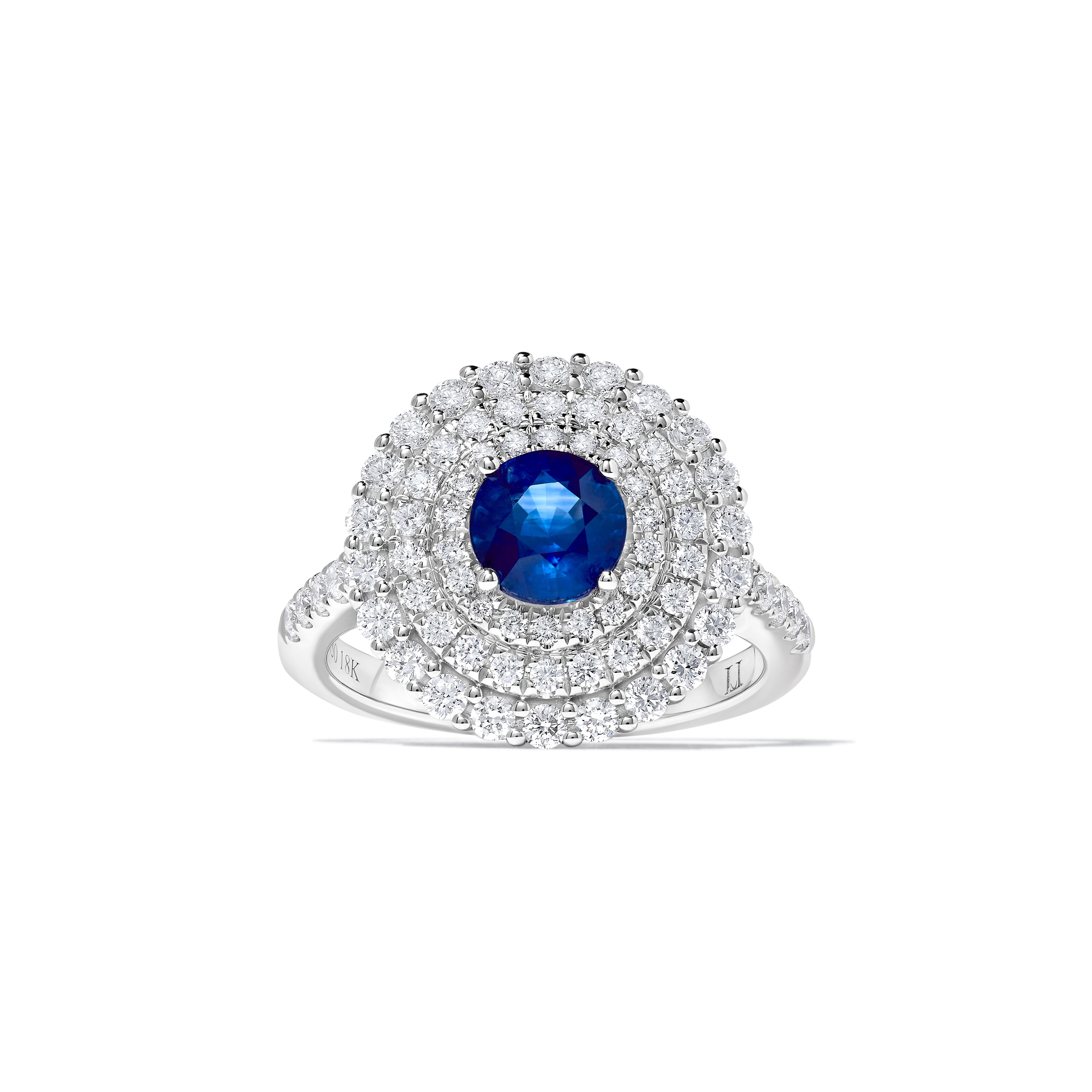 Blue Round Sapphire & White Diamond Ring JRC212GP