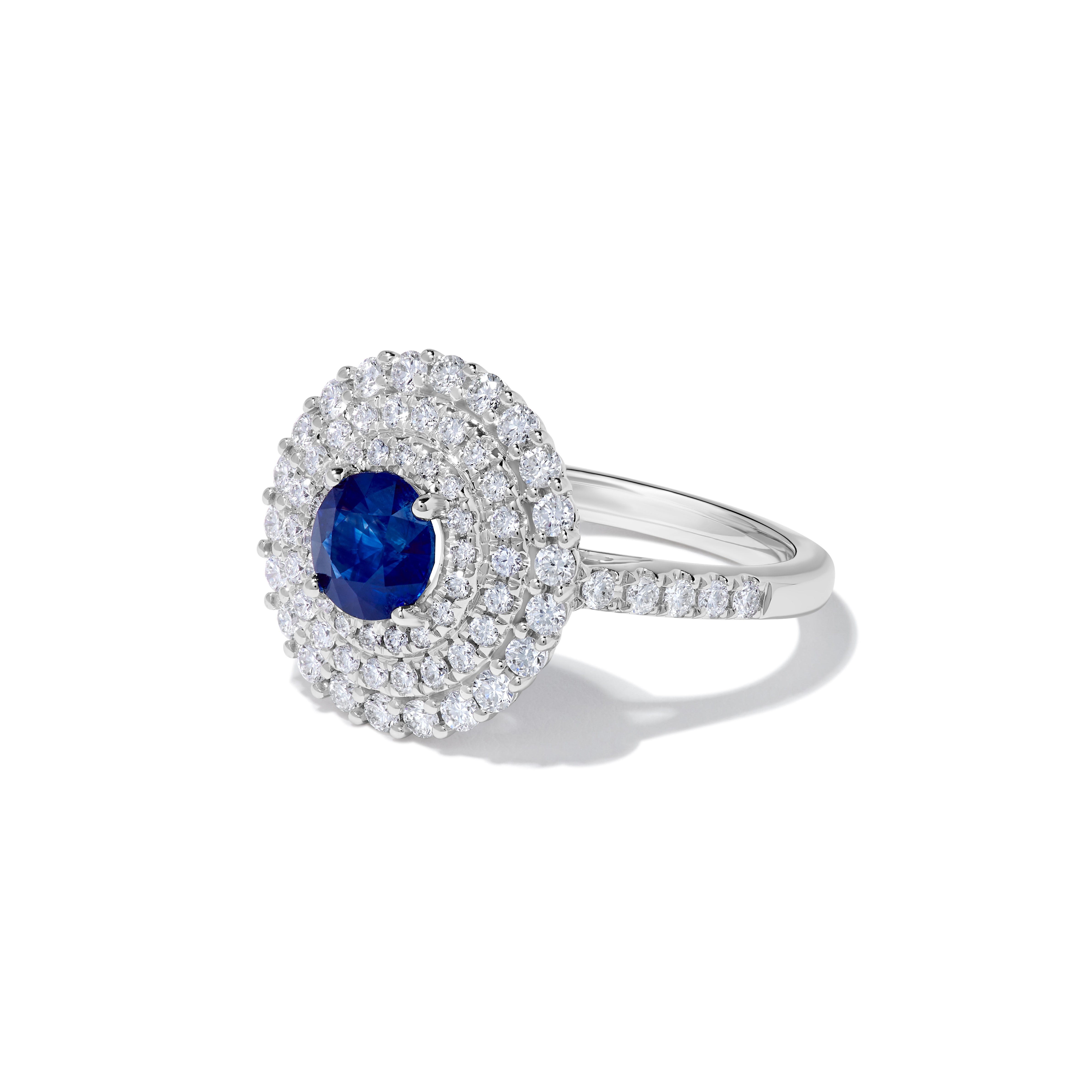 Blue Round Sapphire & White Diamond Ring JRC212GP