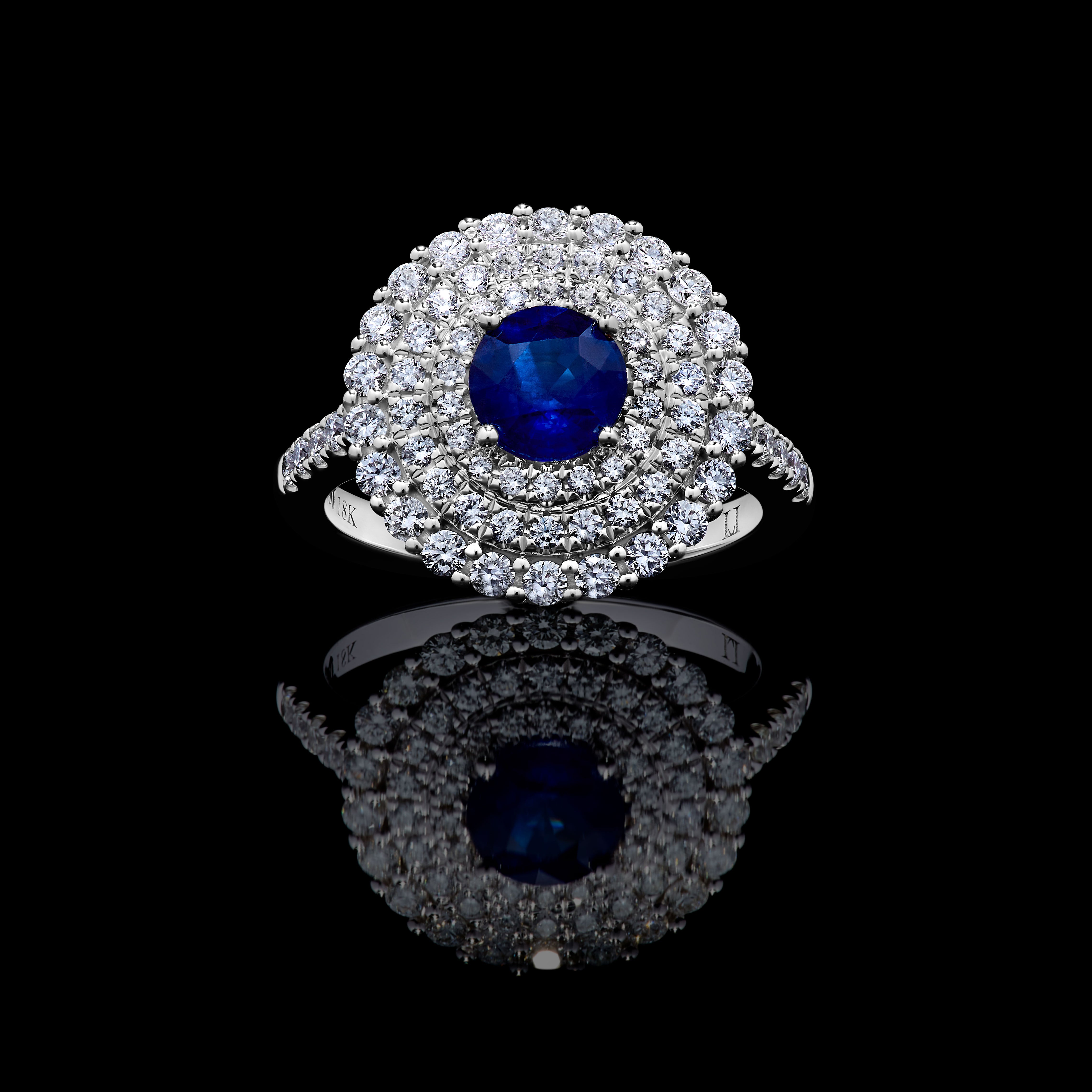 Blue Round Sapphire & White Diamond Ring JRC212GP