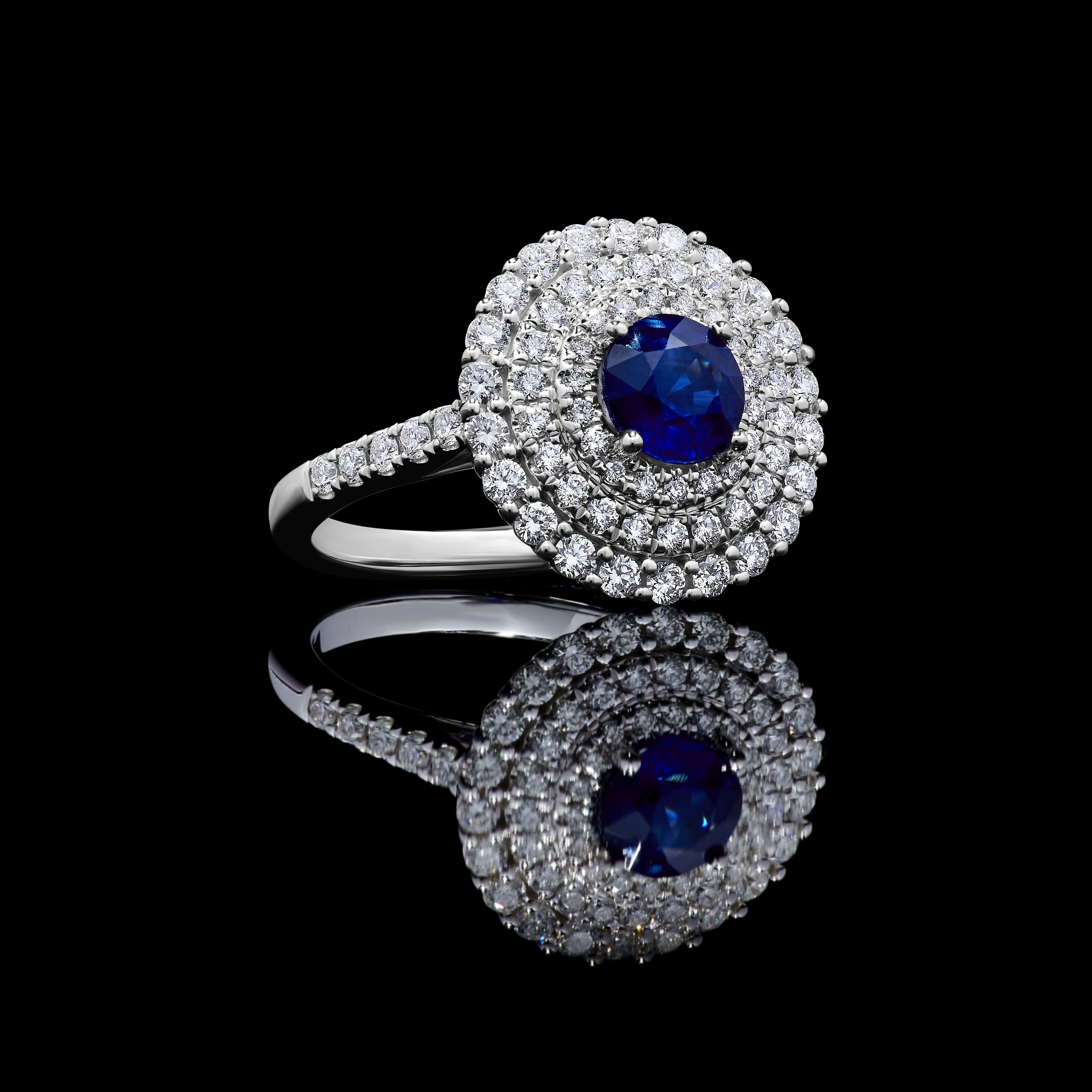 Blue Round Sapphire & White Diamond Ring JRC212GP