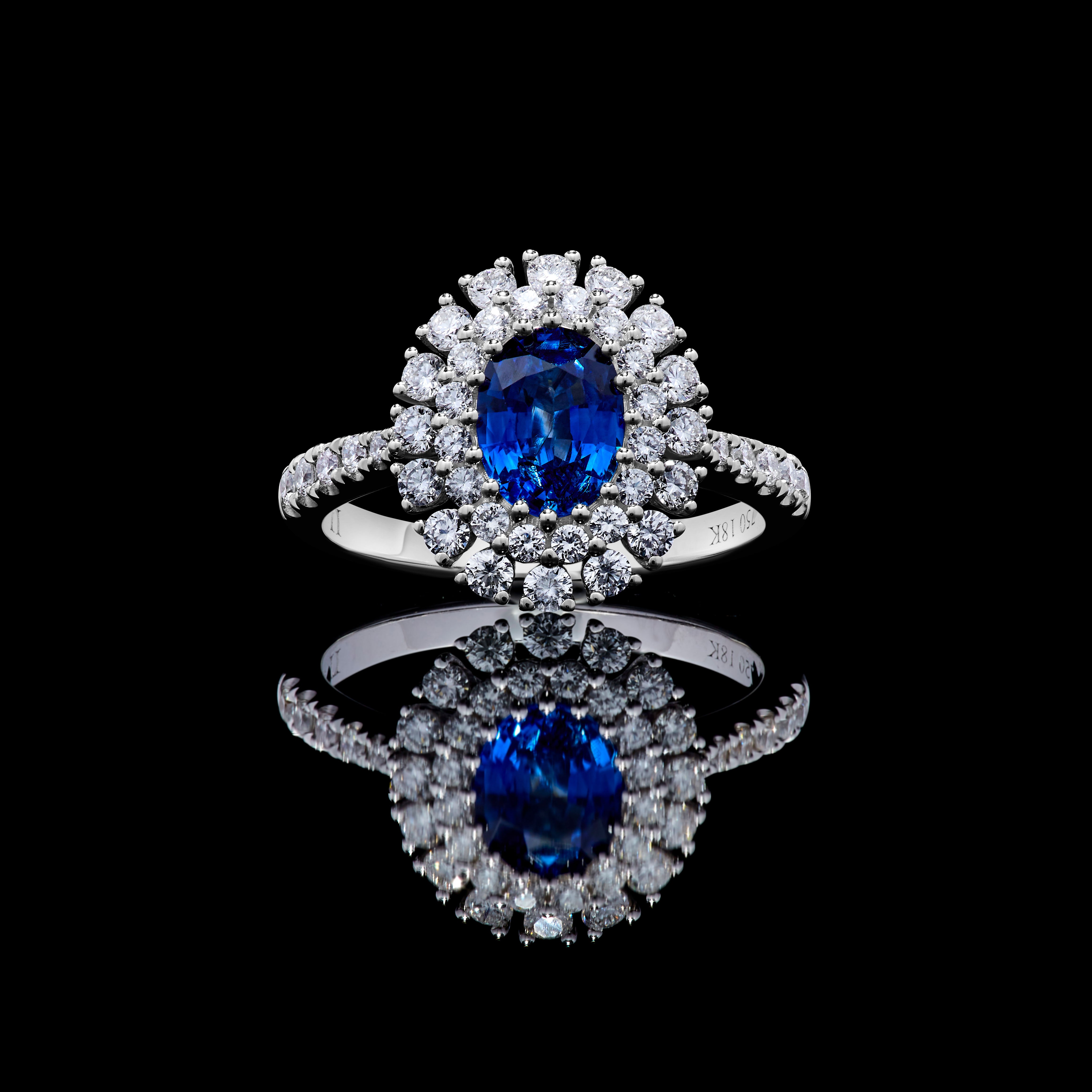 Blue Oval Sapphire & White Diamond Ring JRC222GP