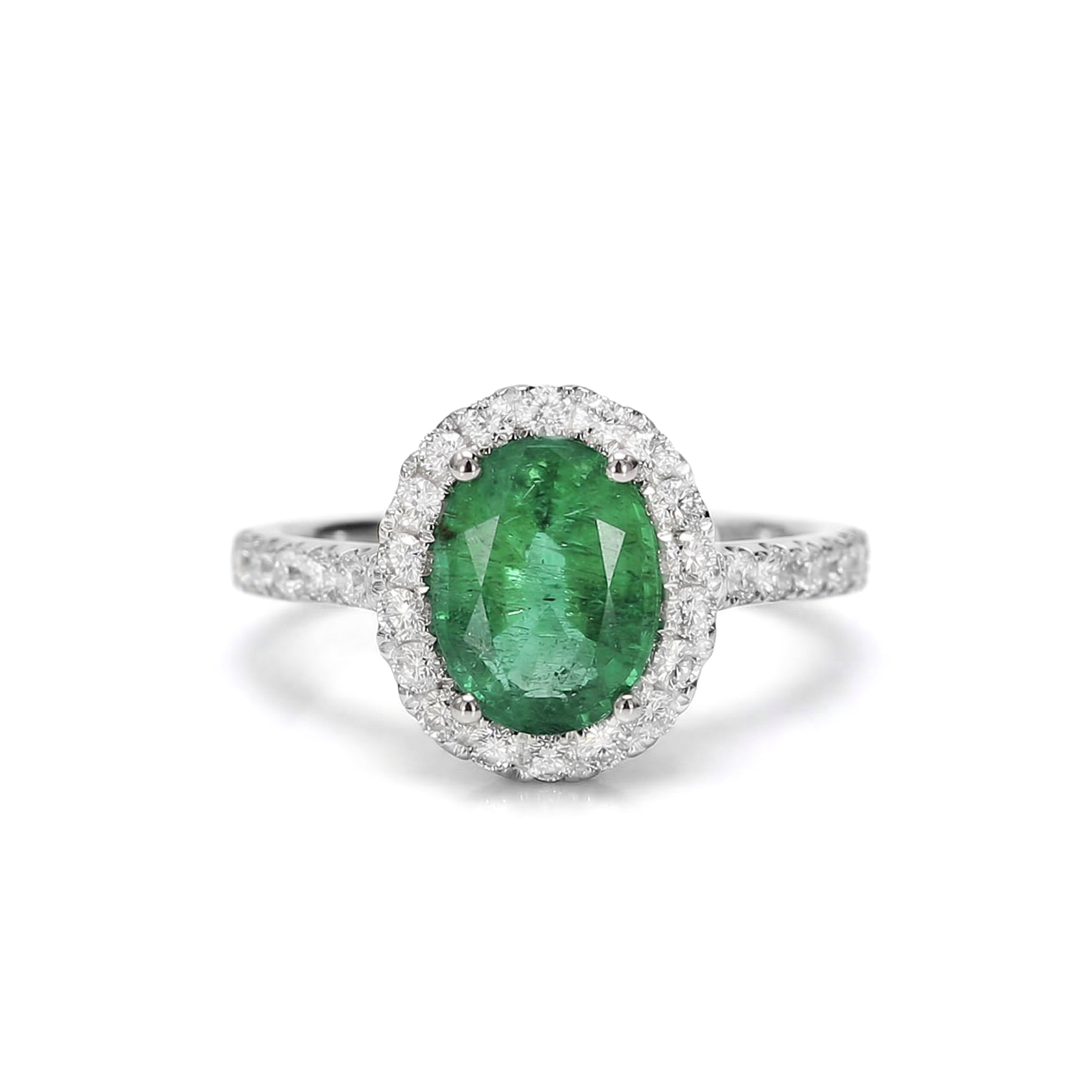 Natural Oval Emerald & Diamond Halo Ring product image 1