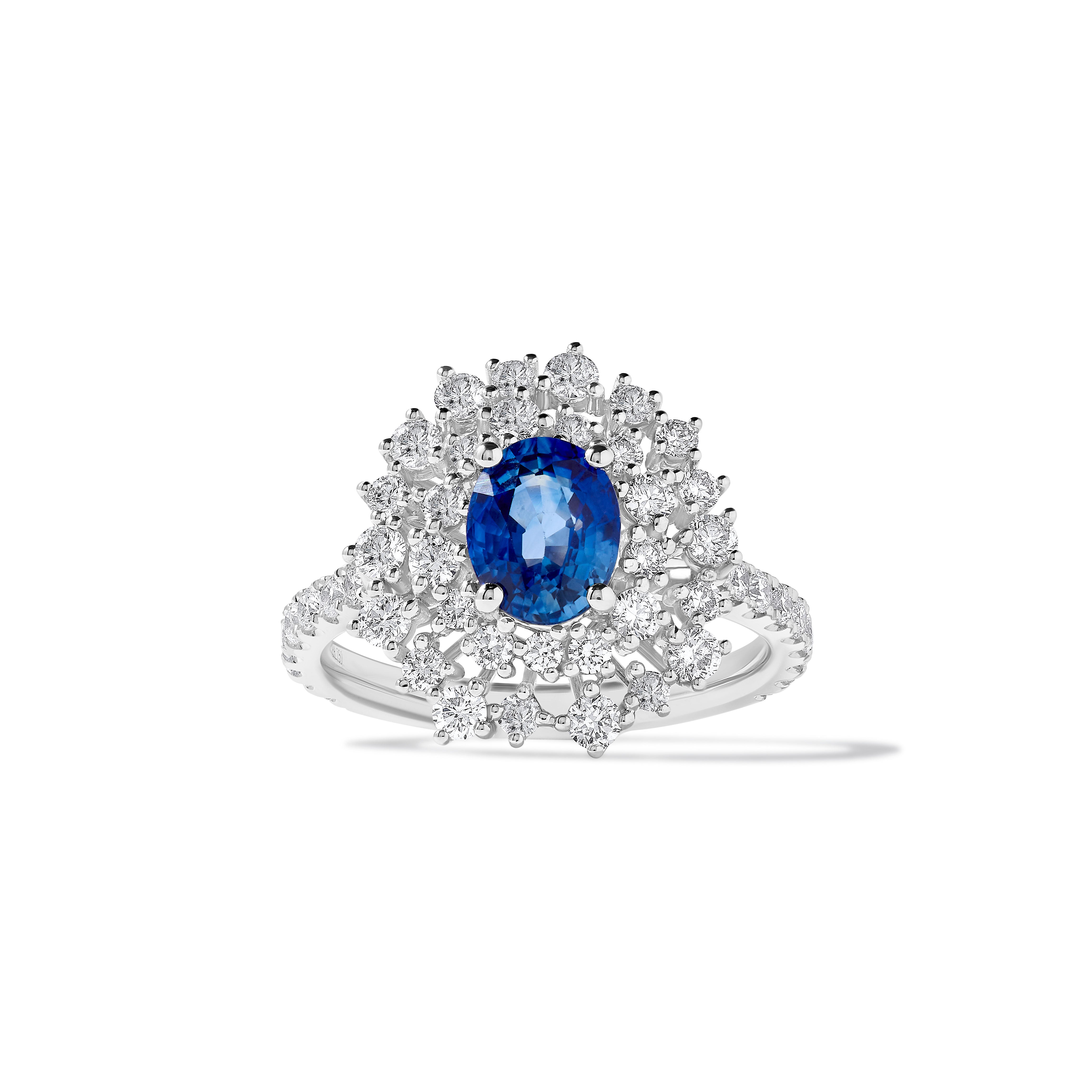 Natural Blue Oval Sapphire & White Diamond Ring product image 3