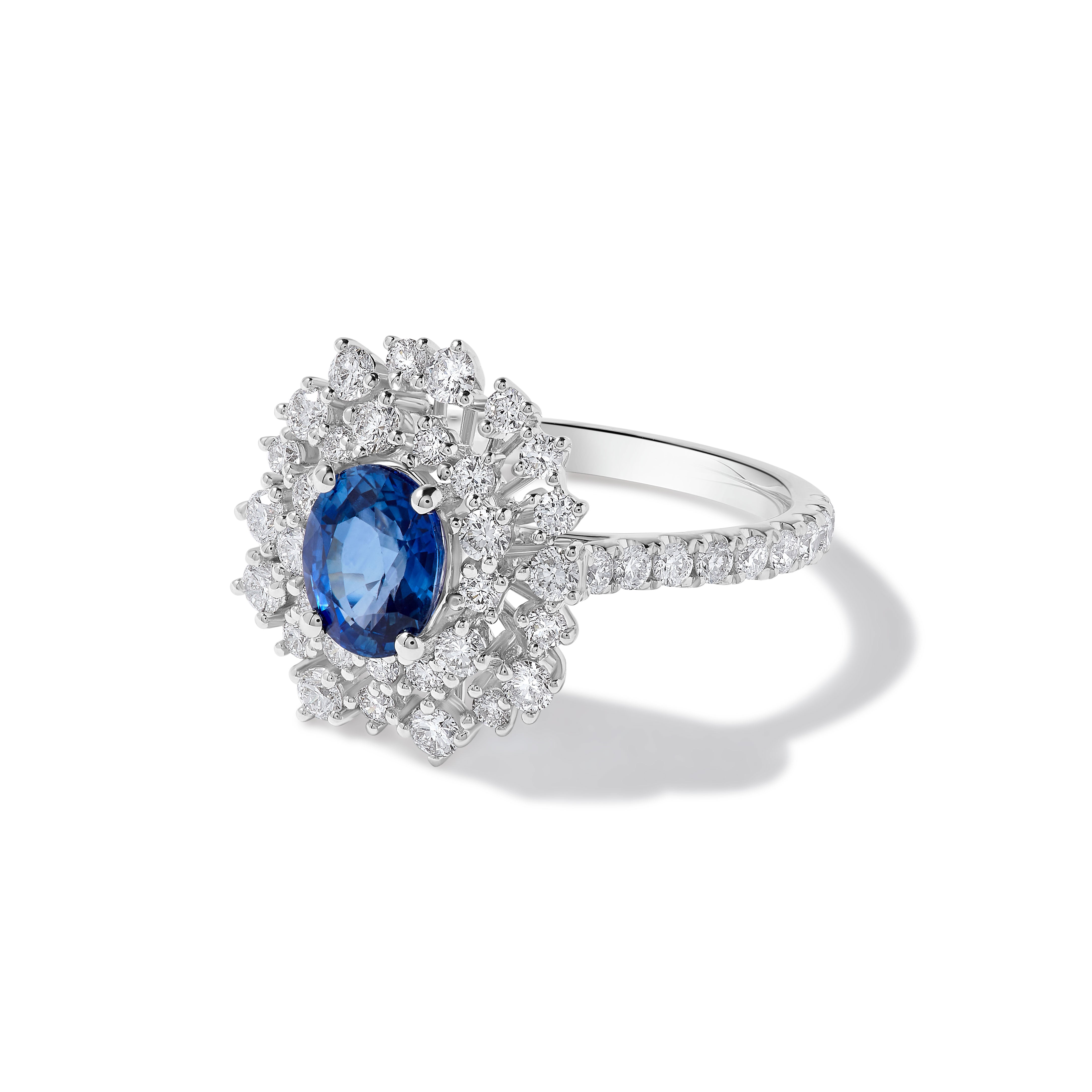 Natural Blue Oval Sapphire & White Diamond Ring product image 2