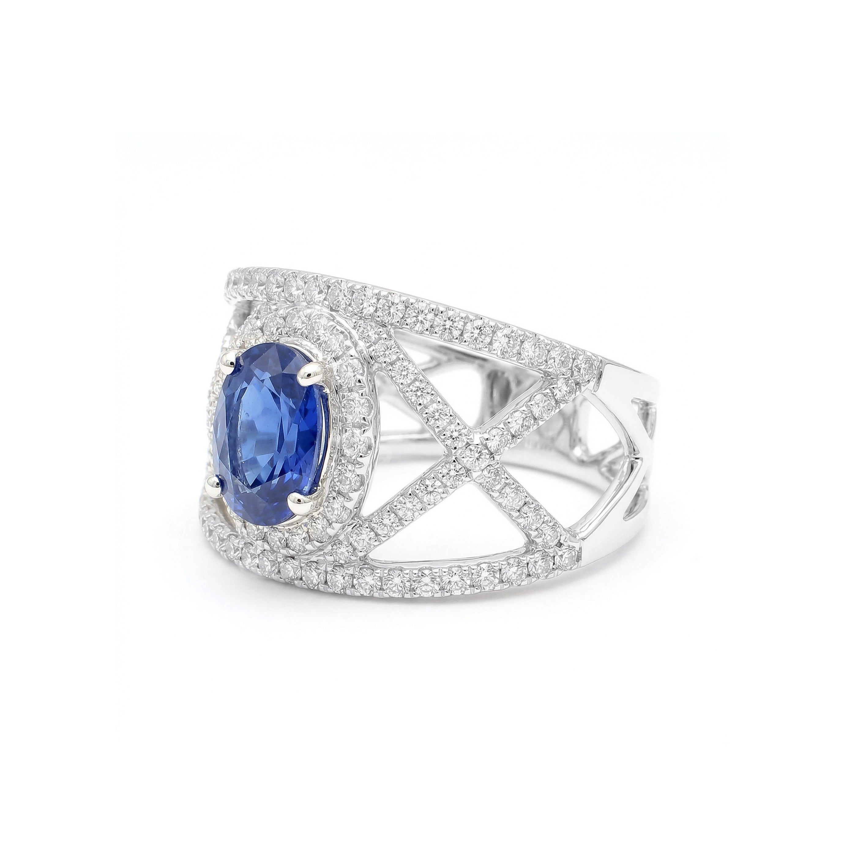 Natural Blue Oval Sapphire & White Diamond Ring product image 2