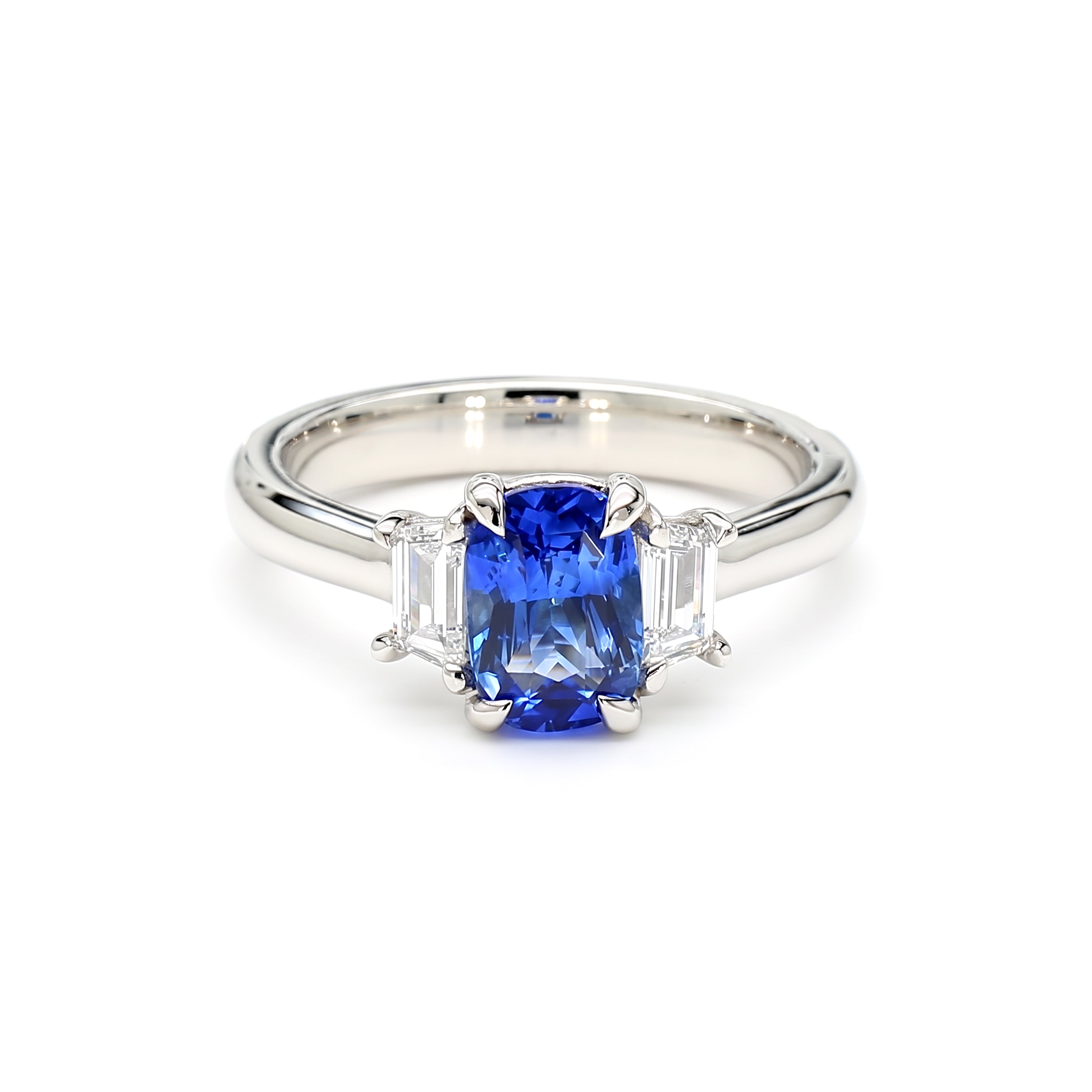 Natural Cushion Sapphire & Diamond Three Stone Ring | GIA Certified
