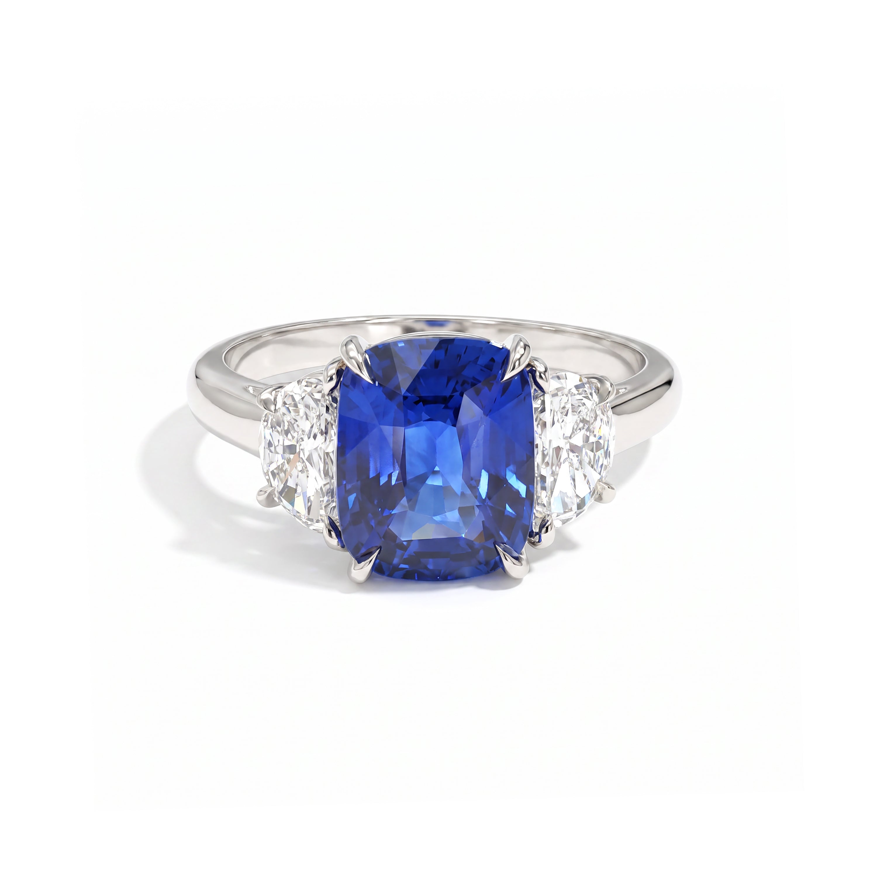 Natural Cushion Sapphire & Diamond Three Stone Ring | GIA Certified