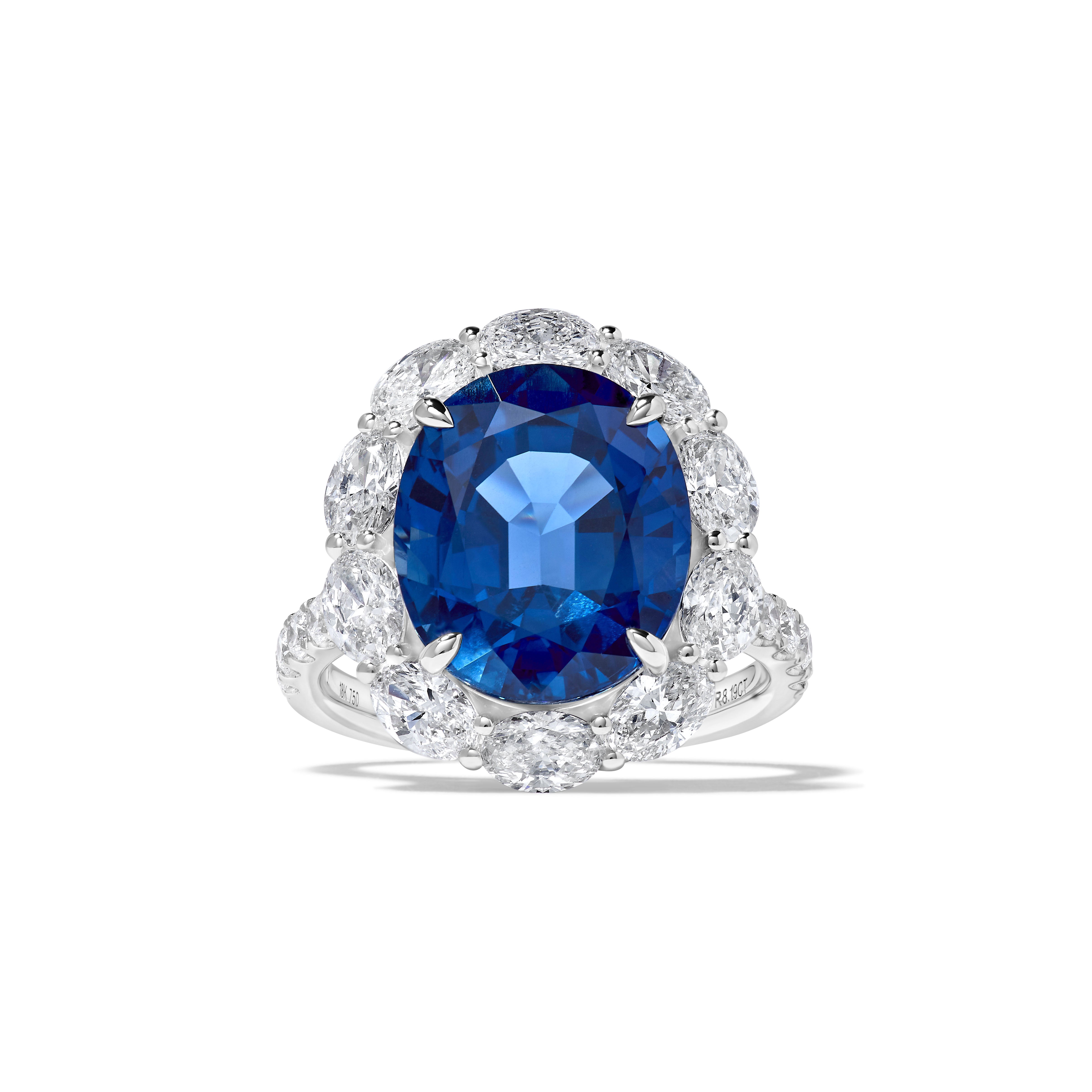 Blue Oval Sapphire & White Diamond Ring JRC801GH