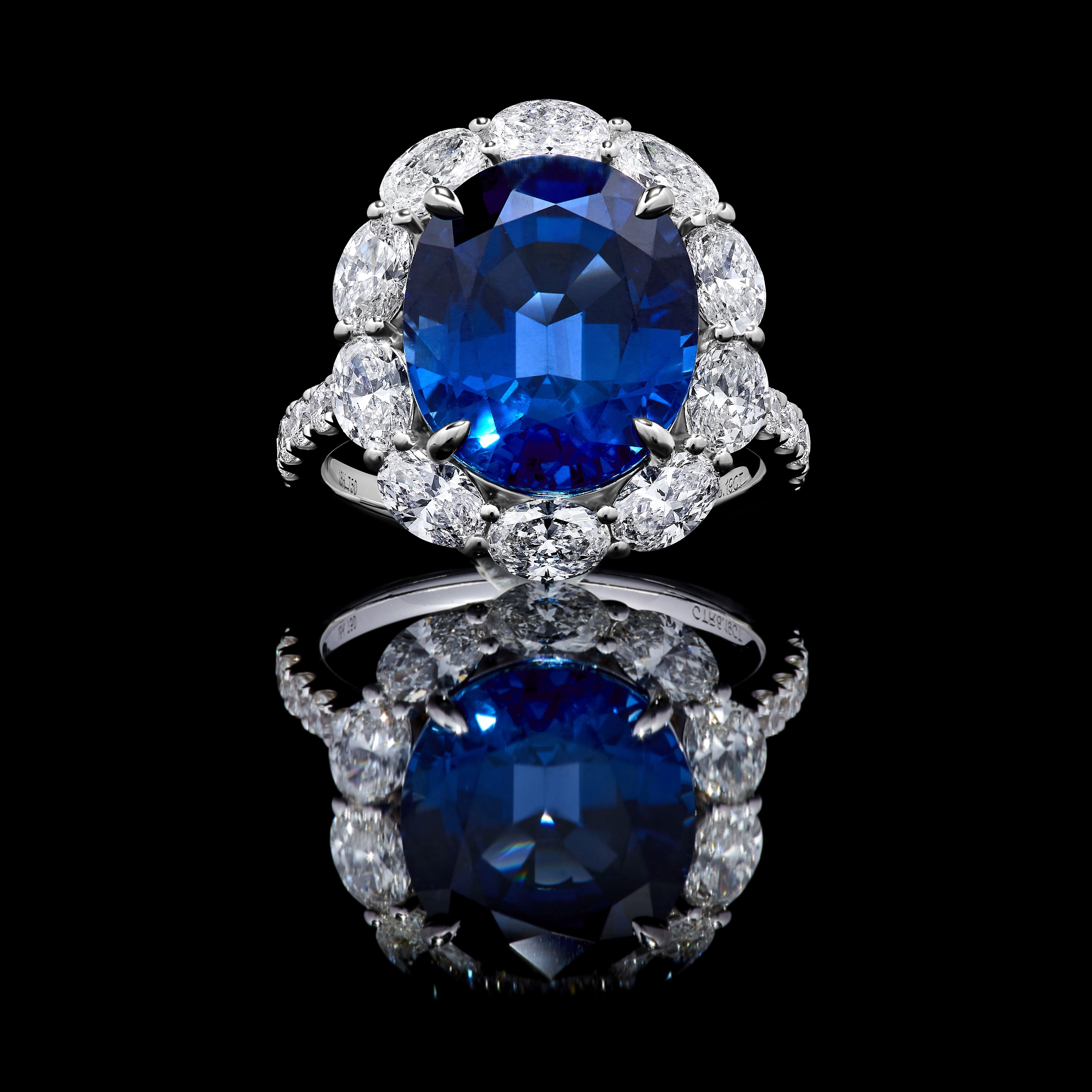 Blue Oval Sapphire & White Diamond Ring JRC801GH