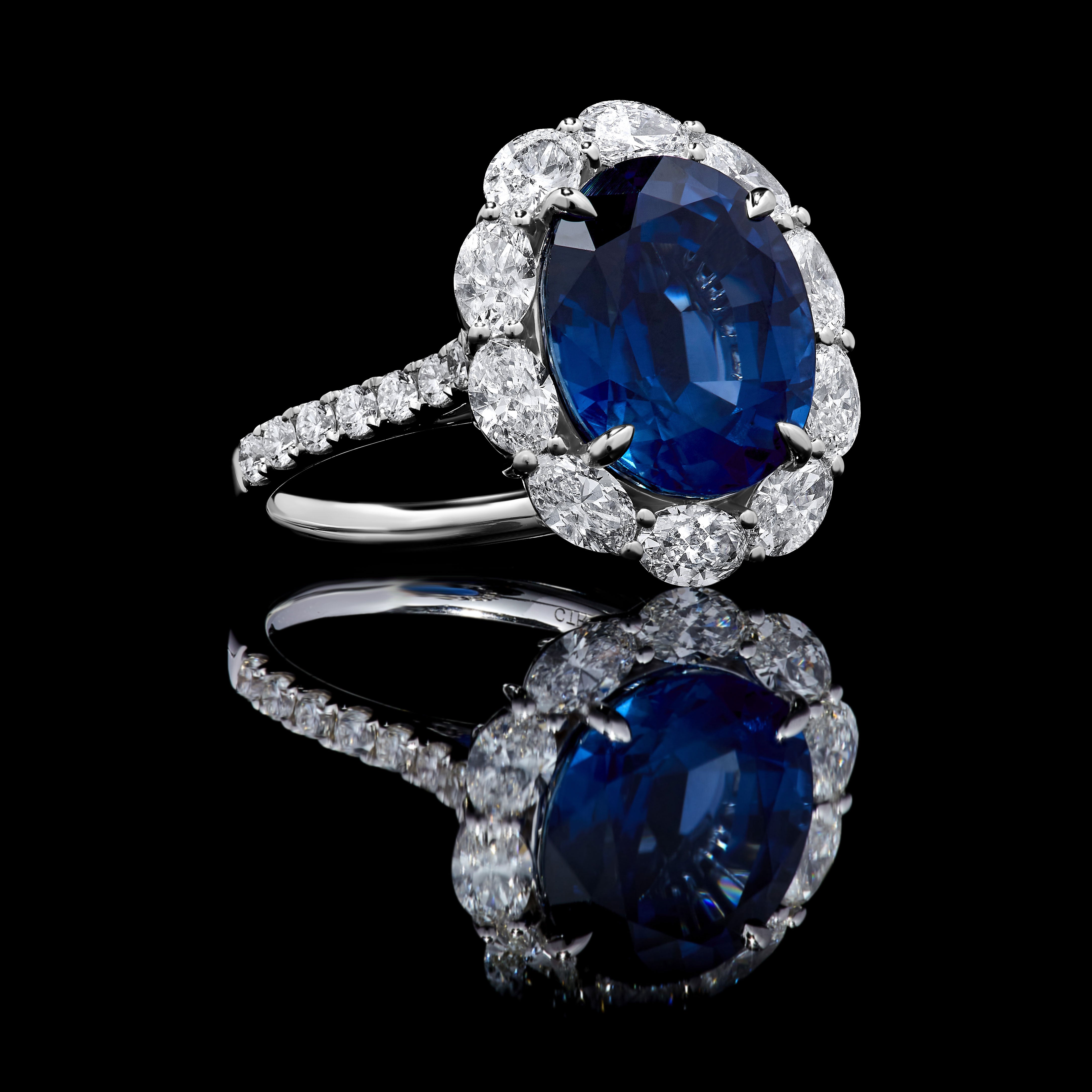 Blue Oval Sapphire & White Diamond Ring JRC801GH