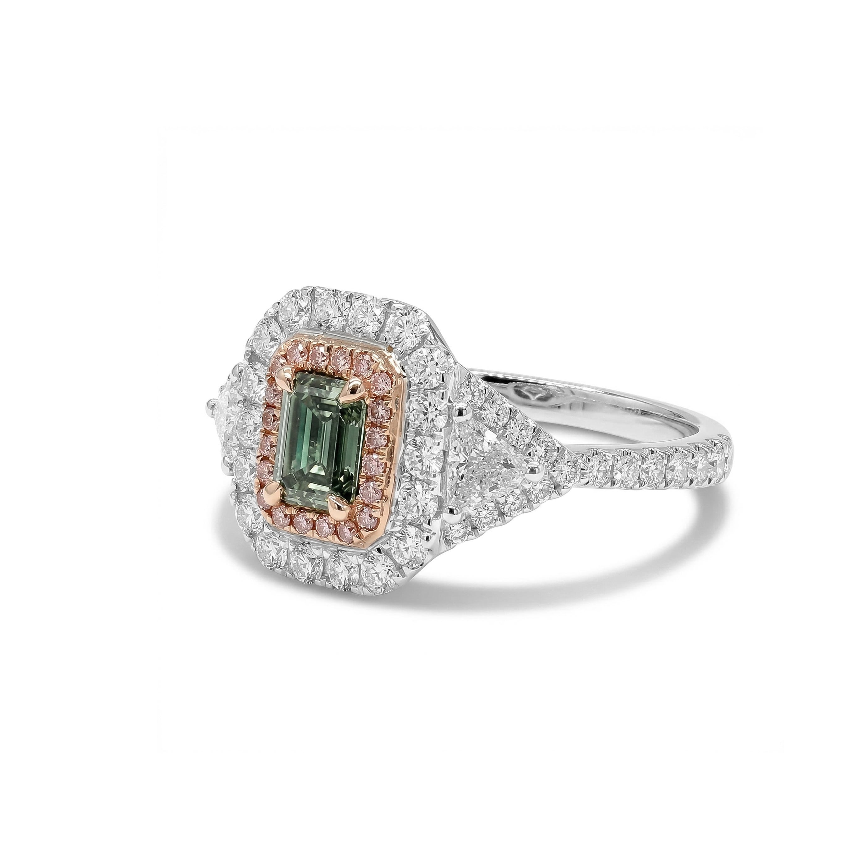 Natural Green Emerald Diamond Halo Ring | GIA Certified product image 2