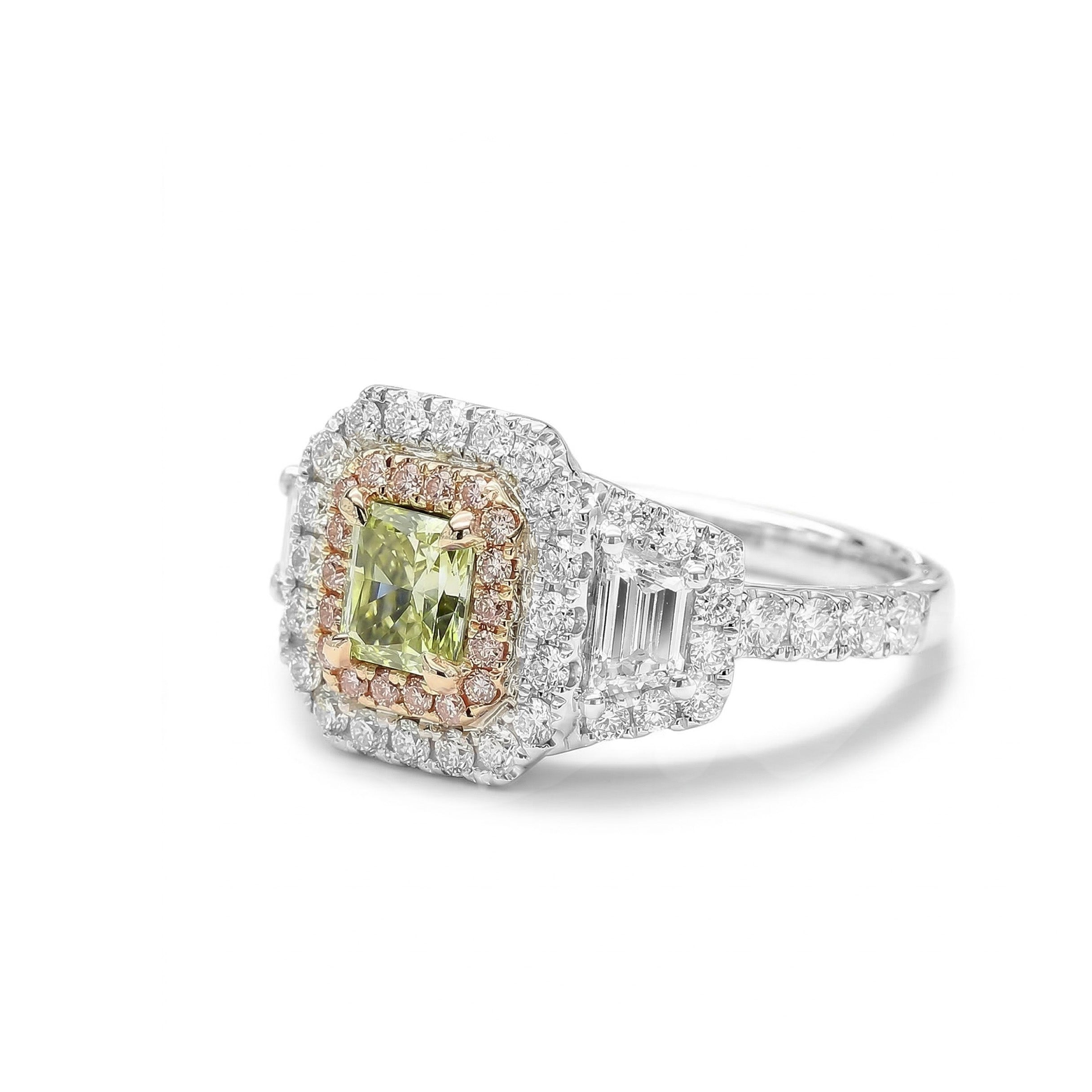 Natural Green Radiant Diamond Halo Ring | GIA Certified product image 2