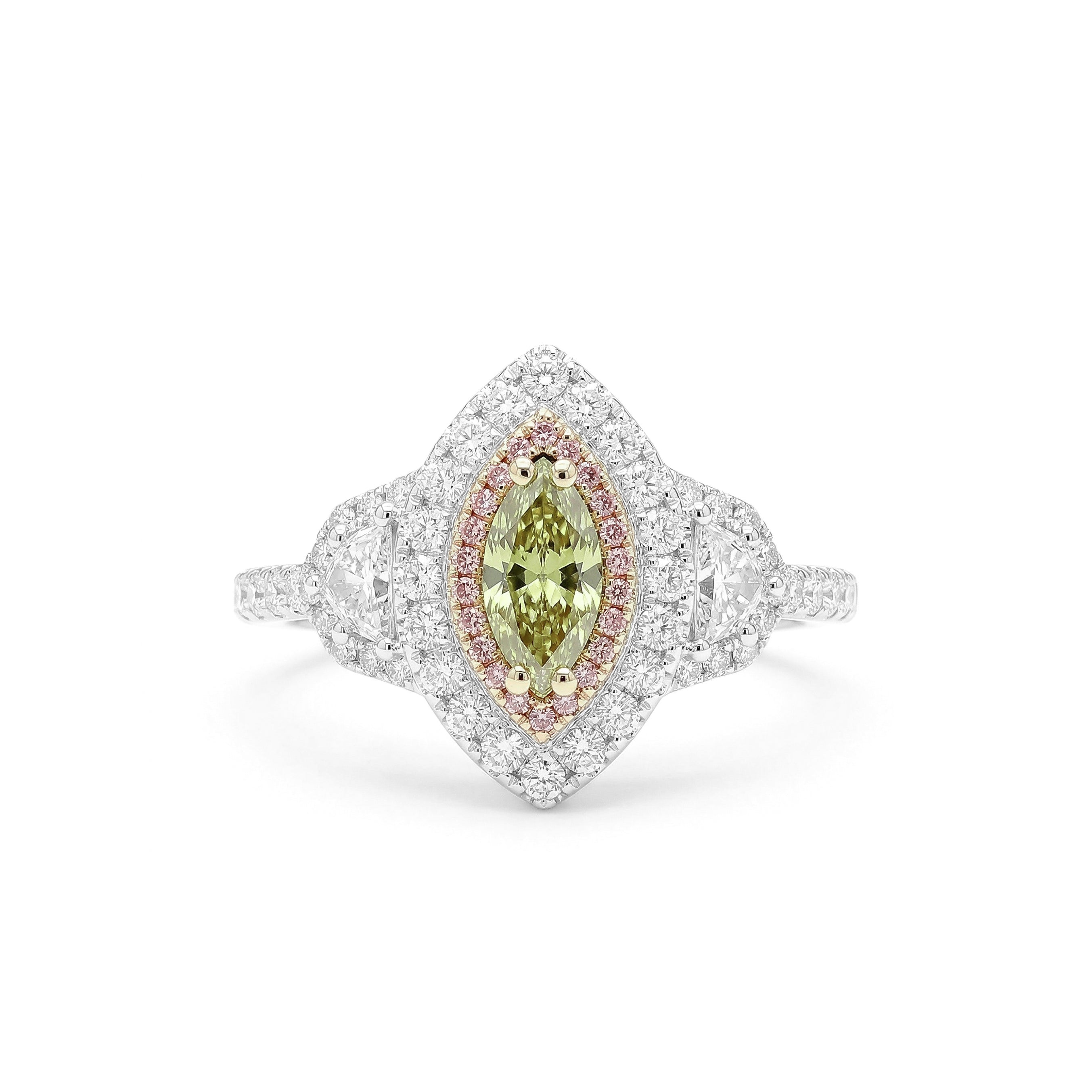 Natural Green Marquise Diamond Halo Ring | GIA Certified product image 1