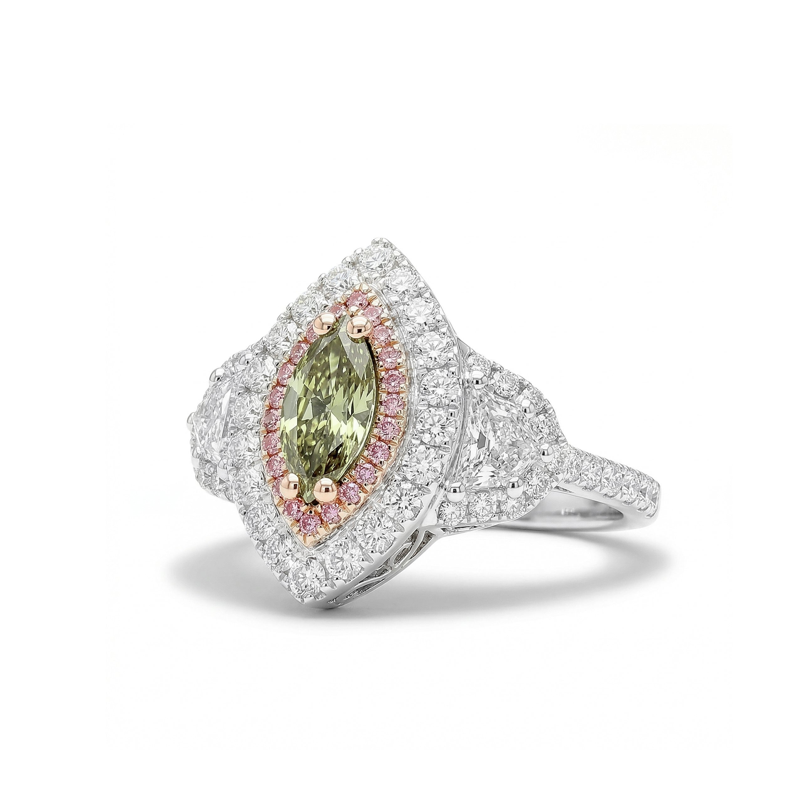 Natural Green Marquise Diamond Halo Ring | GIA Certified product image 2