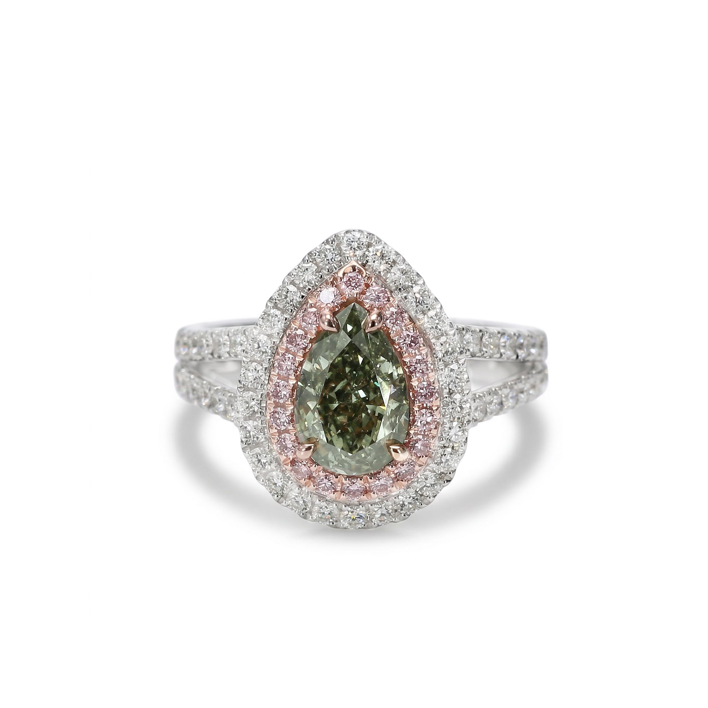 Natural Green Pear Diamond Halo Ring | GIA Certified product image 1