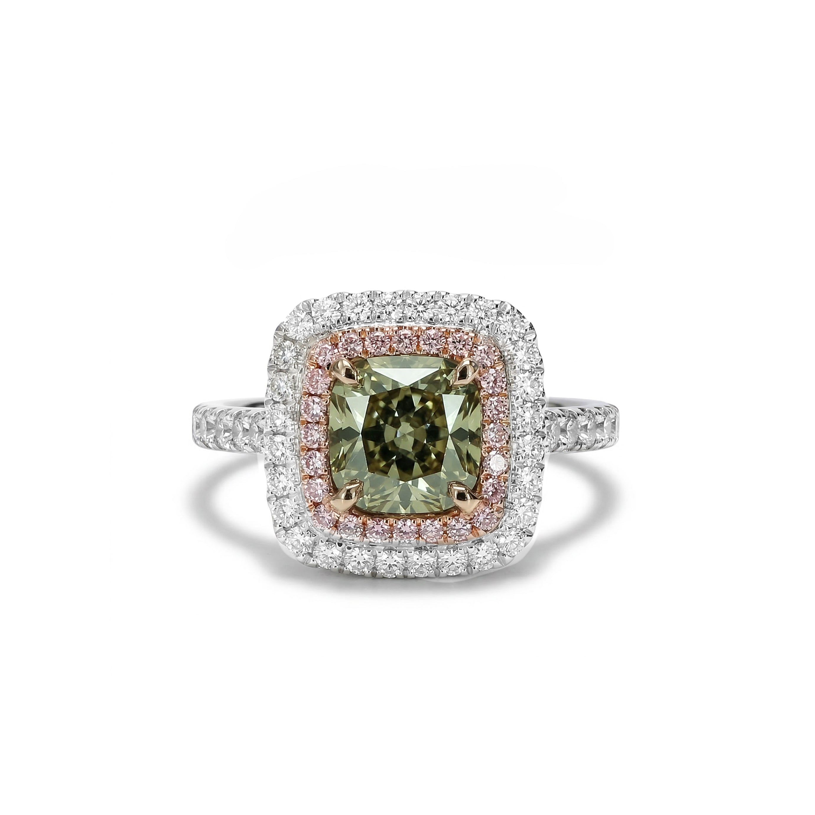 Natural Green Cushion Diamond Ring | GIA Certified product image 1