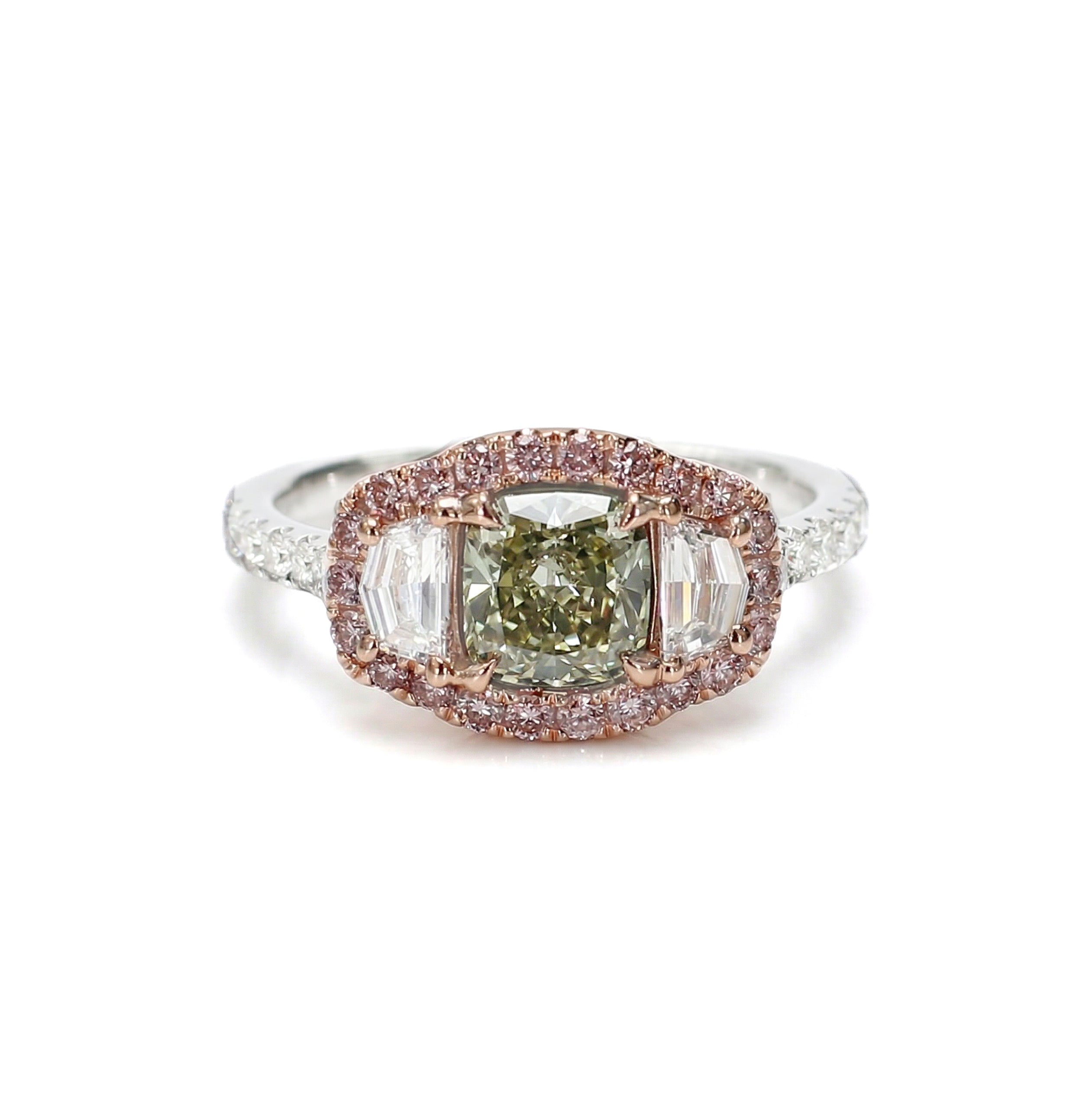 Natural Green Cushion Diamond Ring | GIA Certified product image 1
