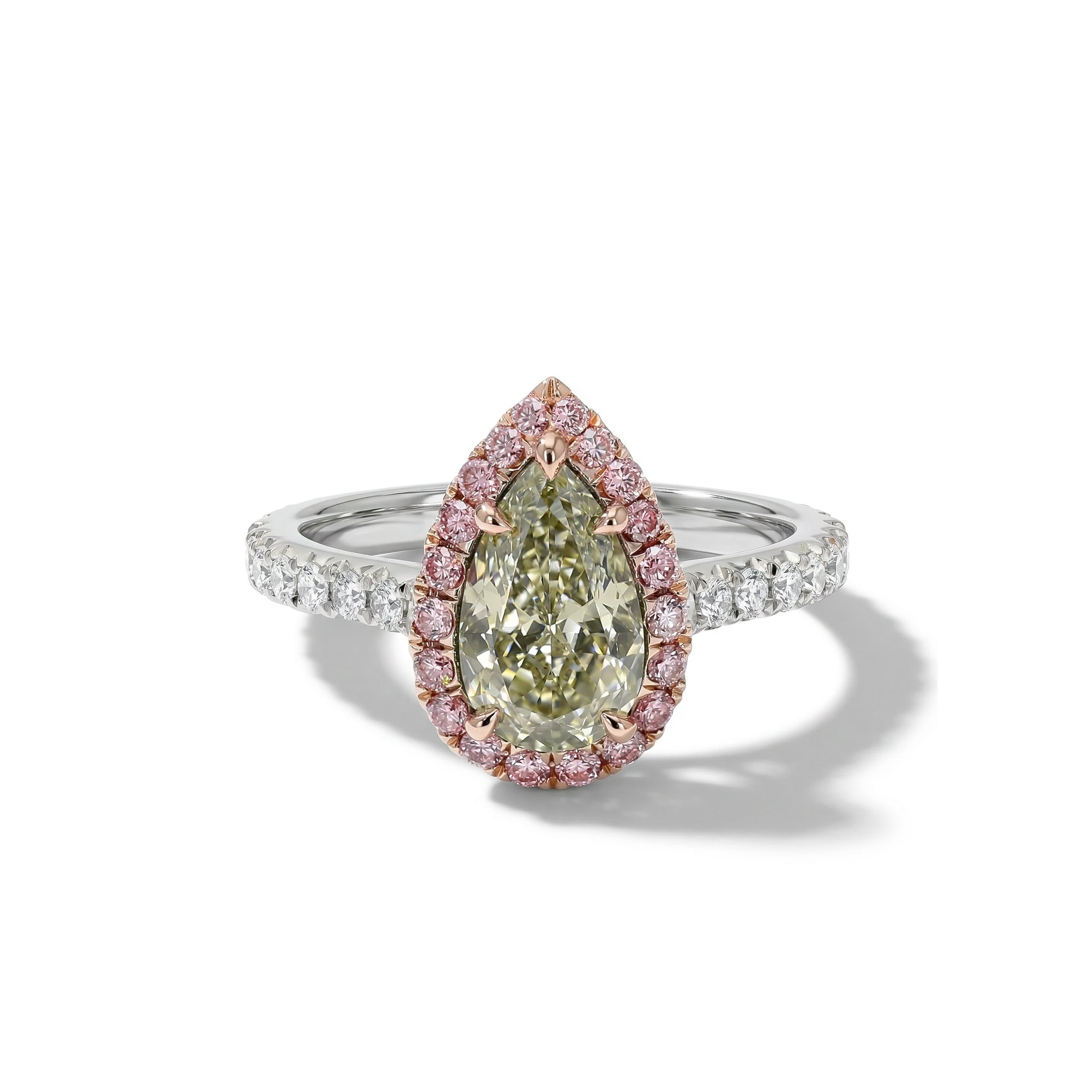 Natural Green Pear Diamond Halo Ring | GIA Certified product image 1