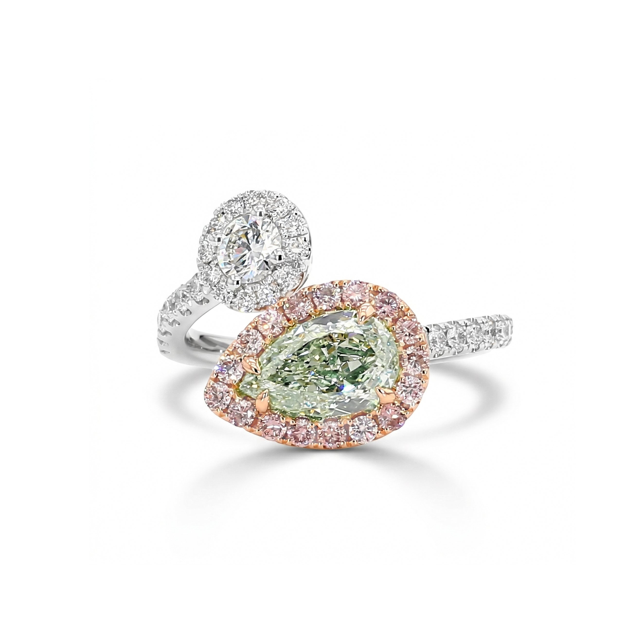 Natural Green Pear Diamond Crossover Ring | GIA Certified product image 1
