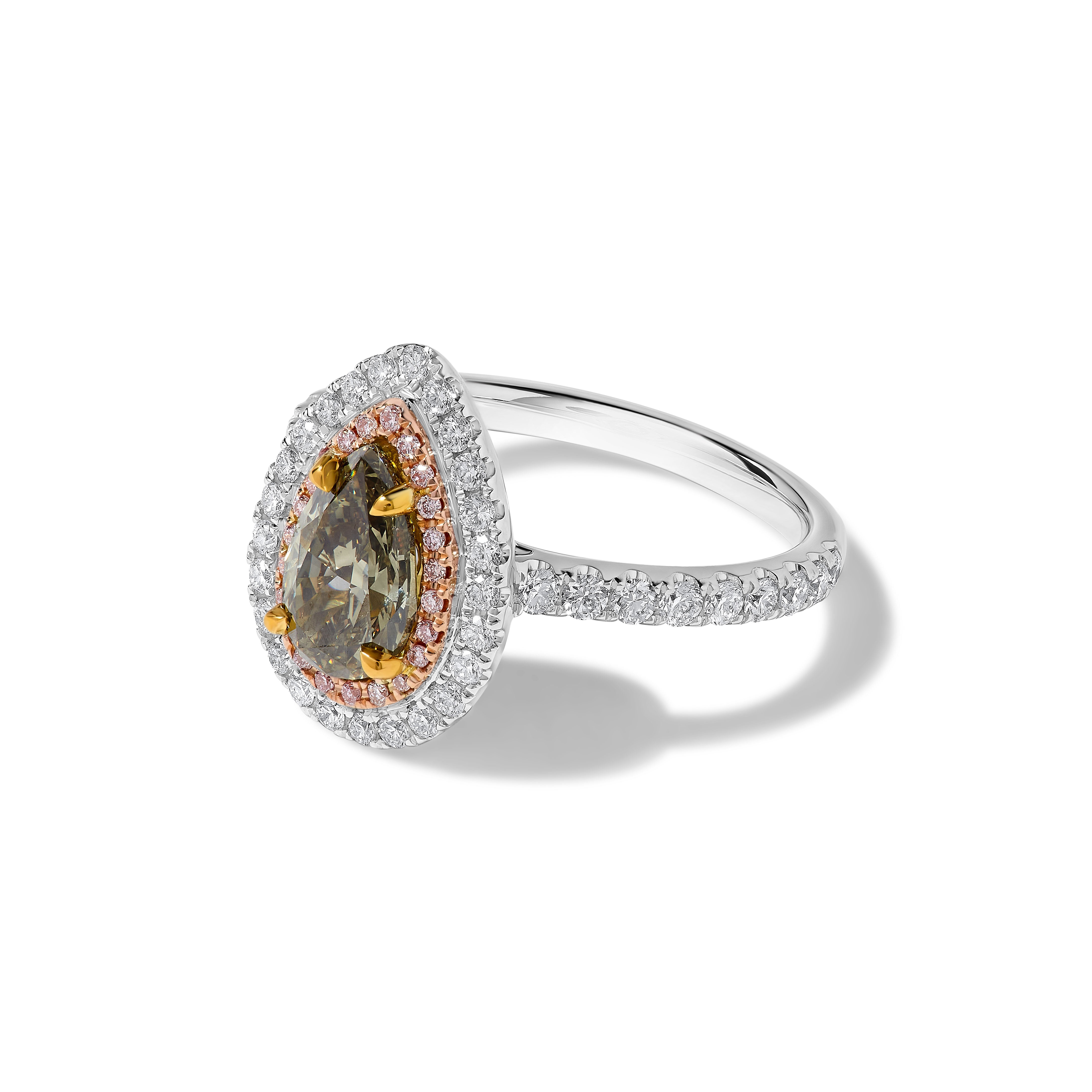 Natural Green Pear Diamond Ring GIA Certified