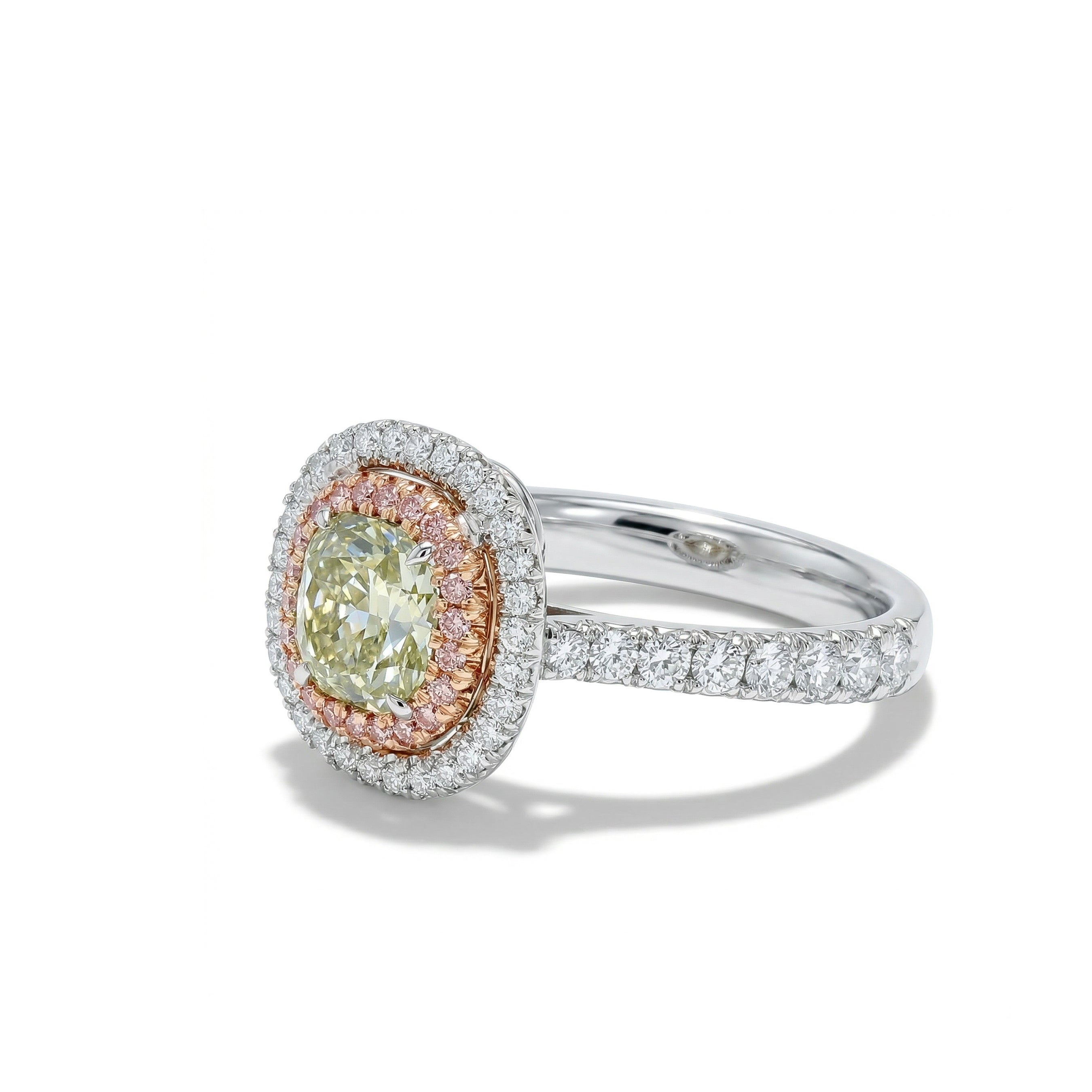 Natural Green Cushion Diamond Halo Ring | GIA Certified product image 2
