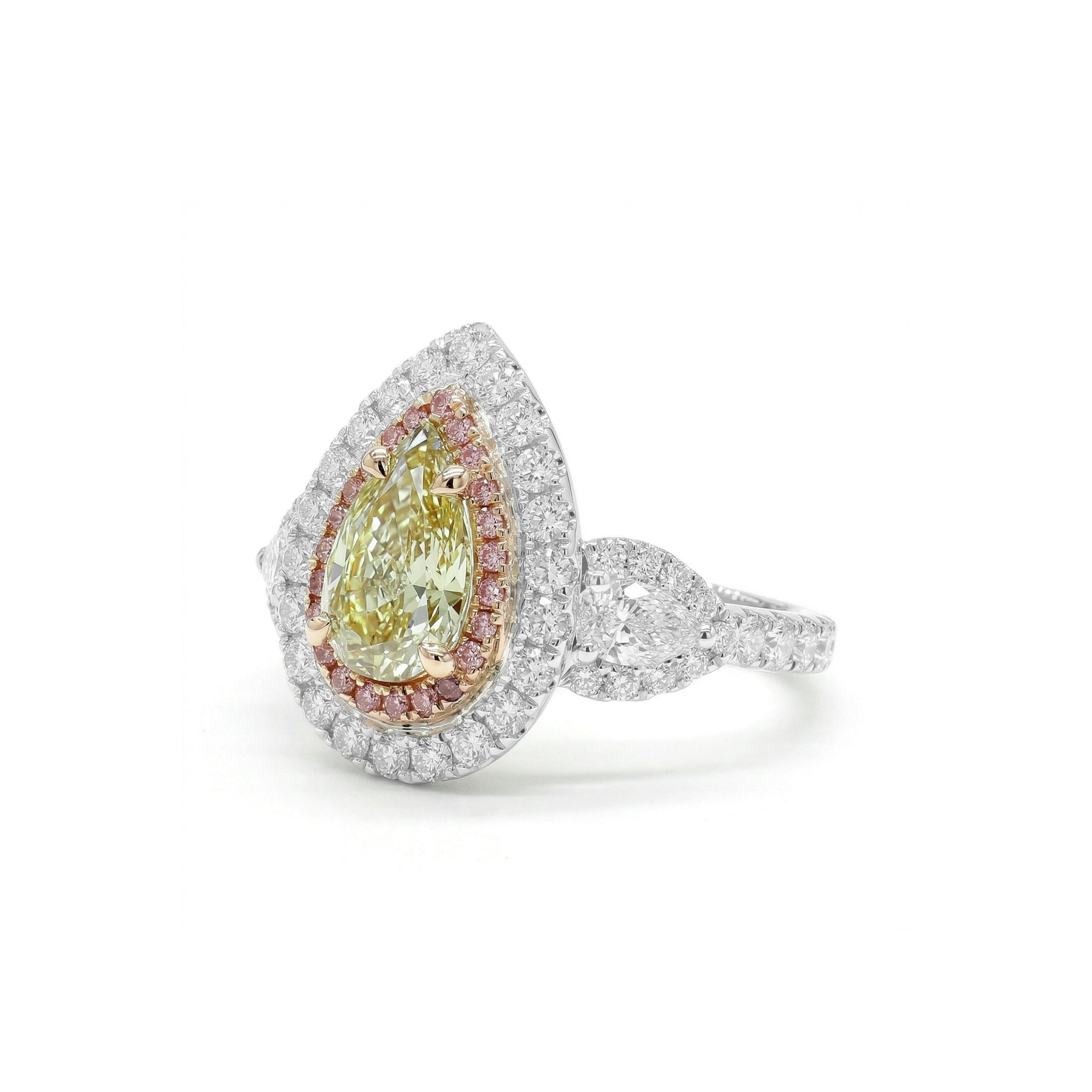 Natural Green Pear Diamond Halo Ring |GIA Certified product image 2