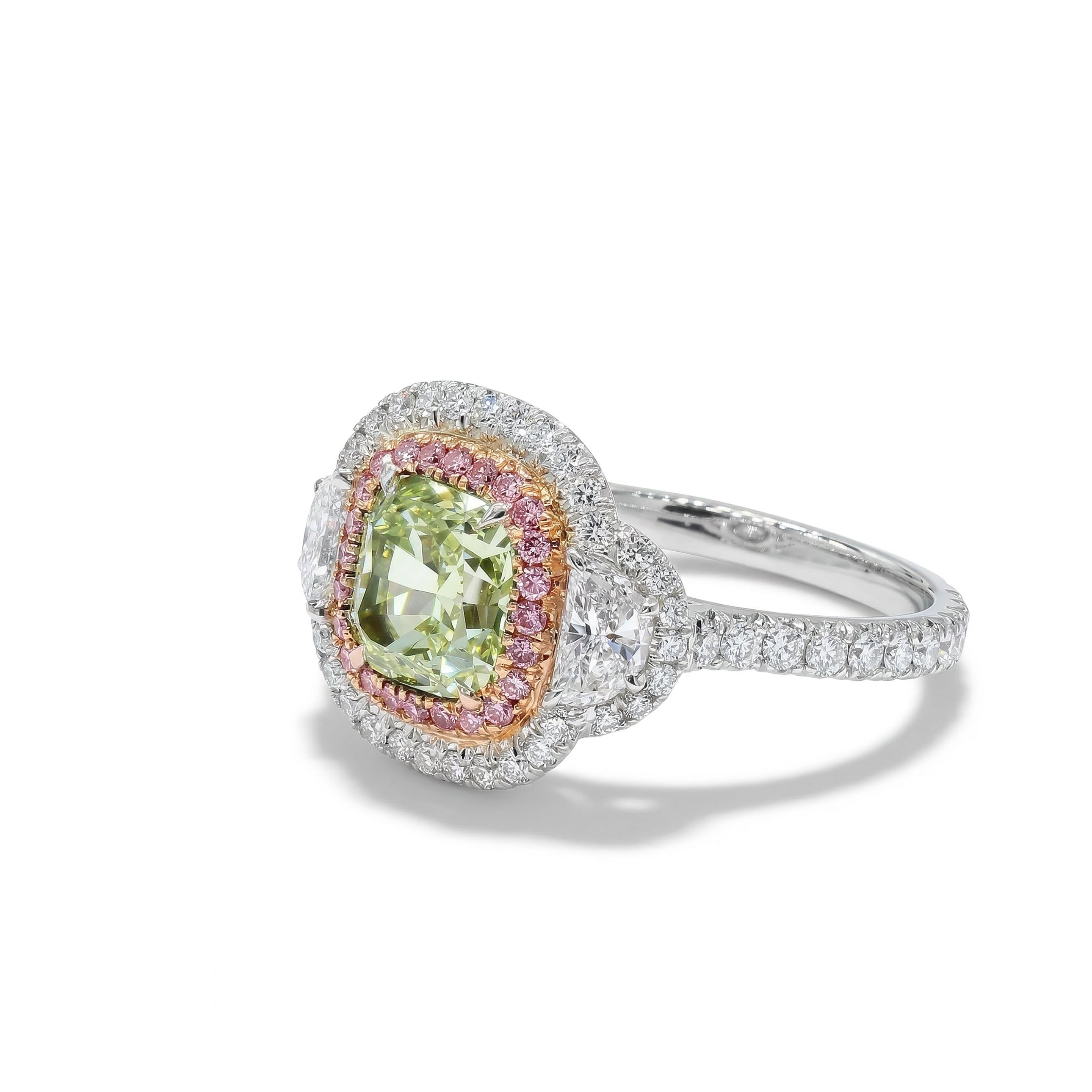 Natural Green Cushion Diamond Halo Ring | GIA Certified product image 2
