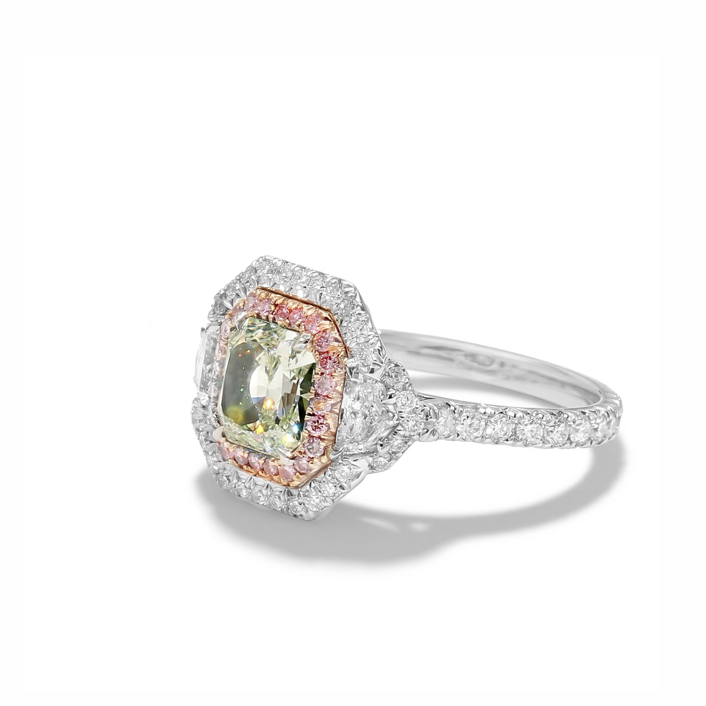 Natural Green Radiant Diamond Halo Ring | GIA Certified product image 2