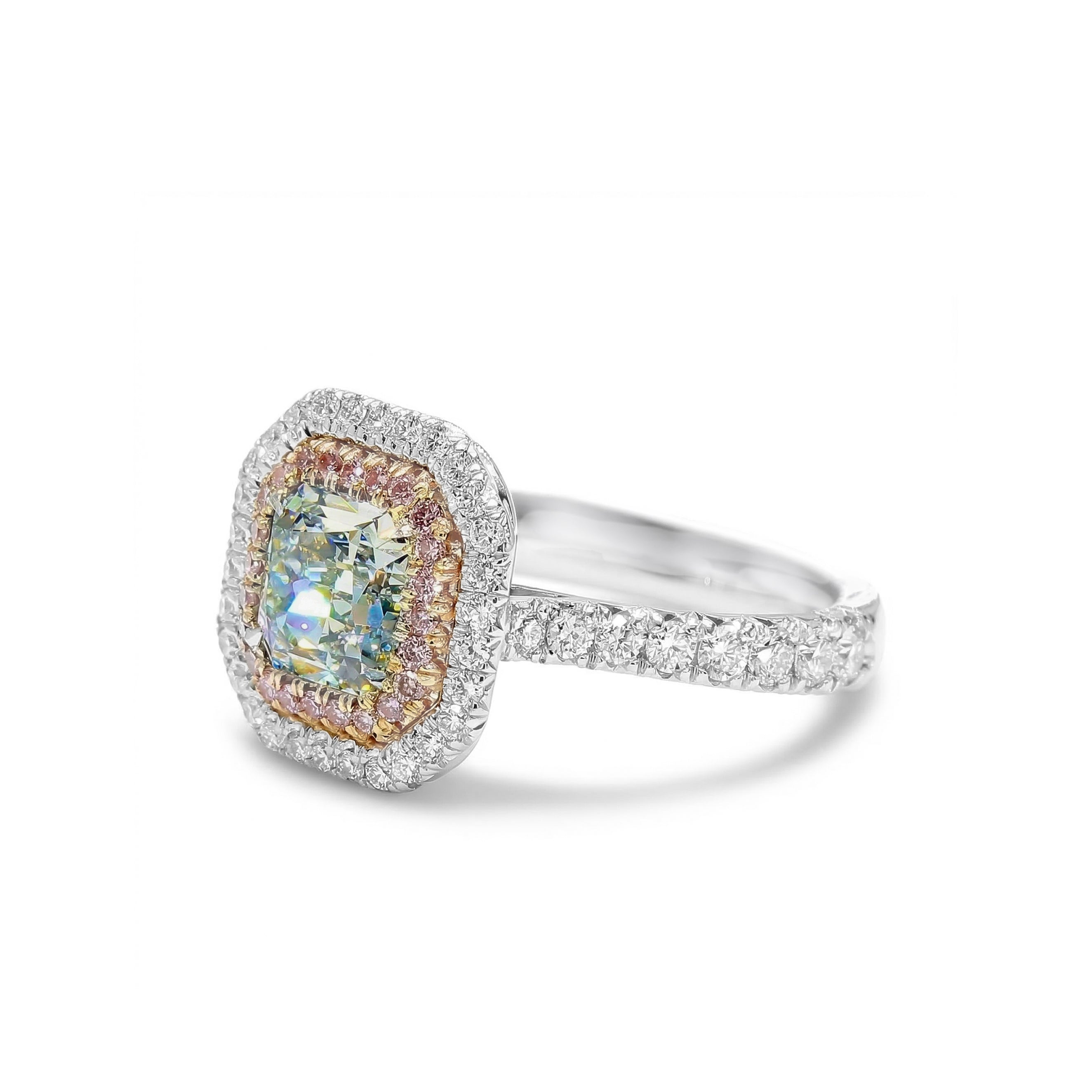 Natural Green Radiant Diamond Halo Ring | GIA Certified product image 2