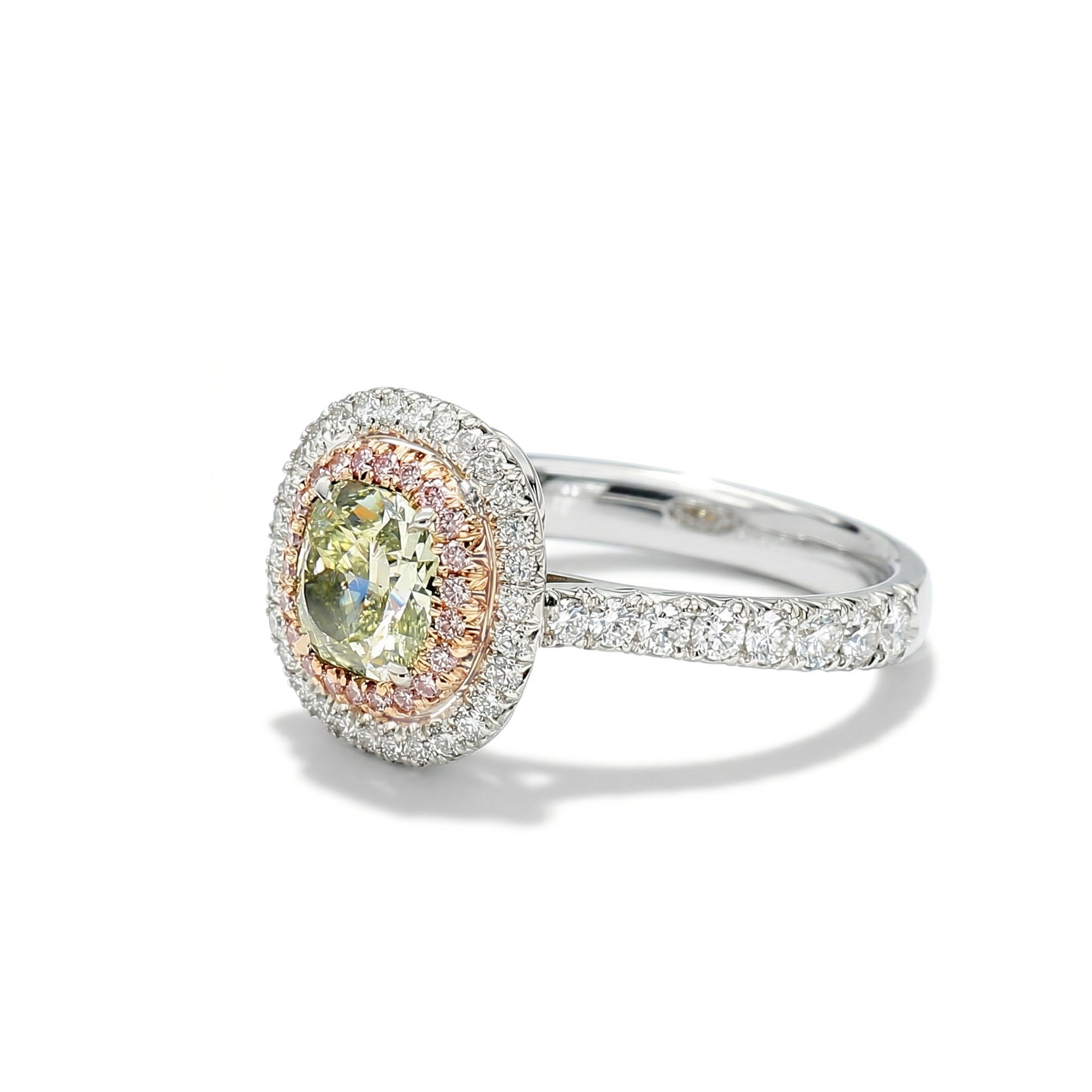 Natural Green Cushion Diamond Halo Ring | GIA Certified product image 2