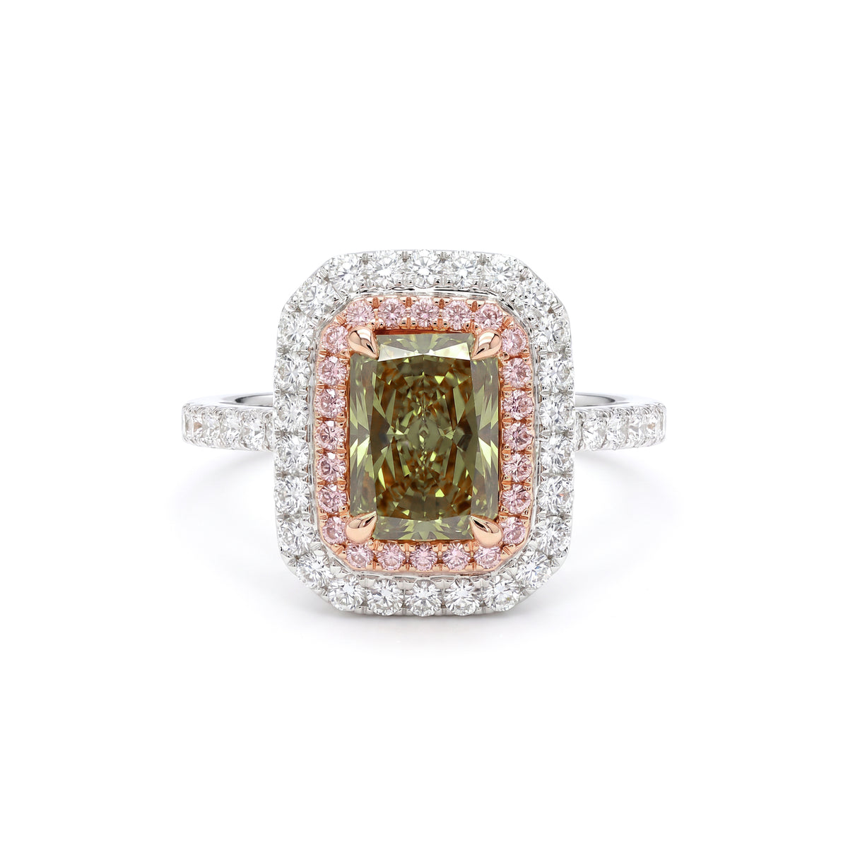 Natural Green Radiant Diamond Halo Ring | GIA Certified