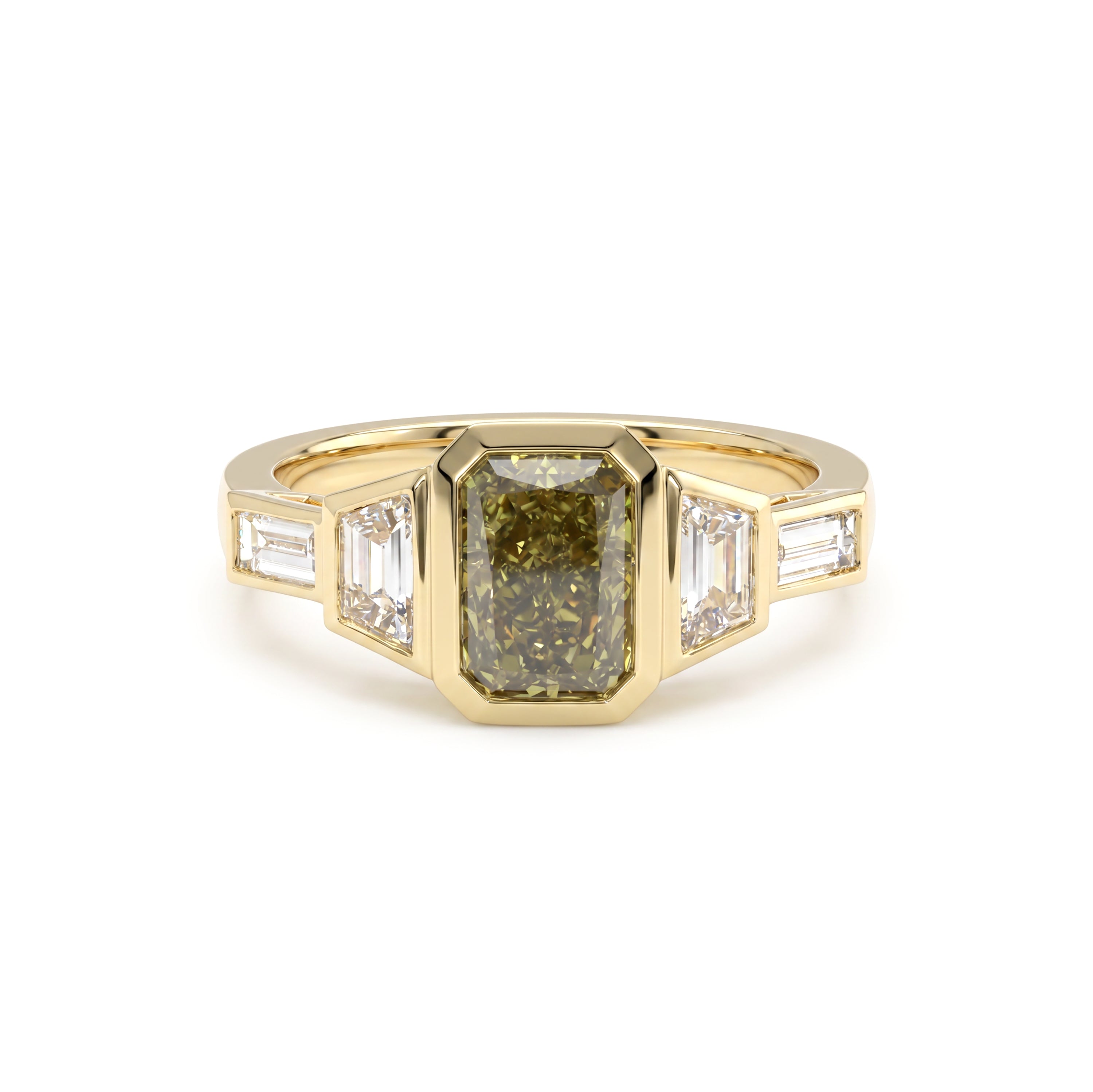 Natural Green Radiant Diamond Bezel Ring | GIA Certified