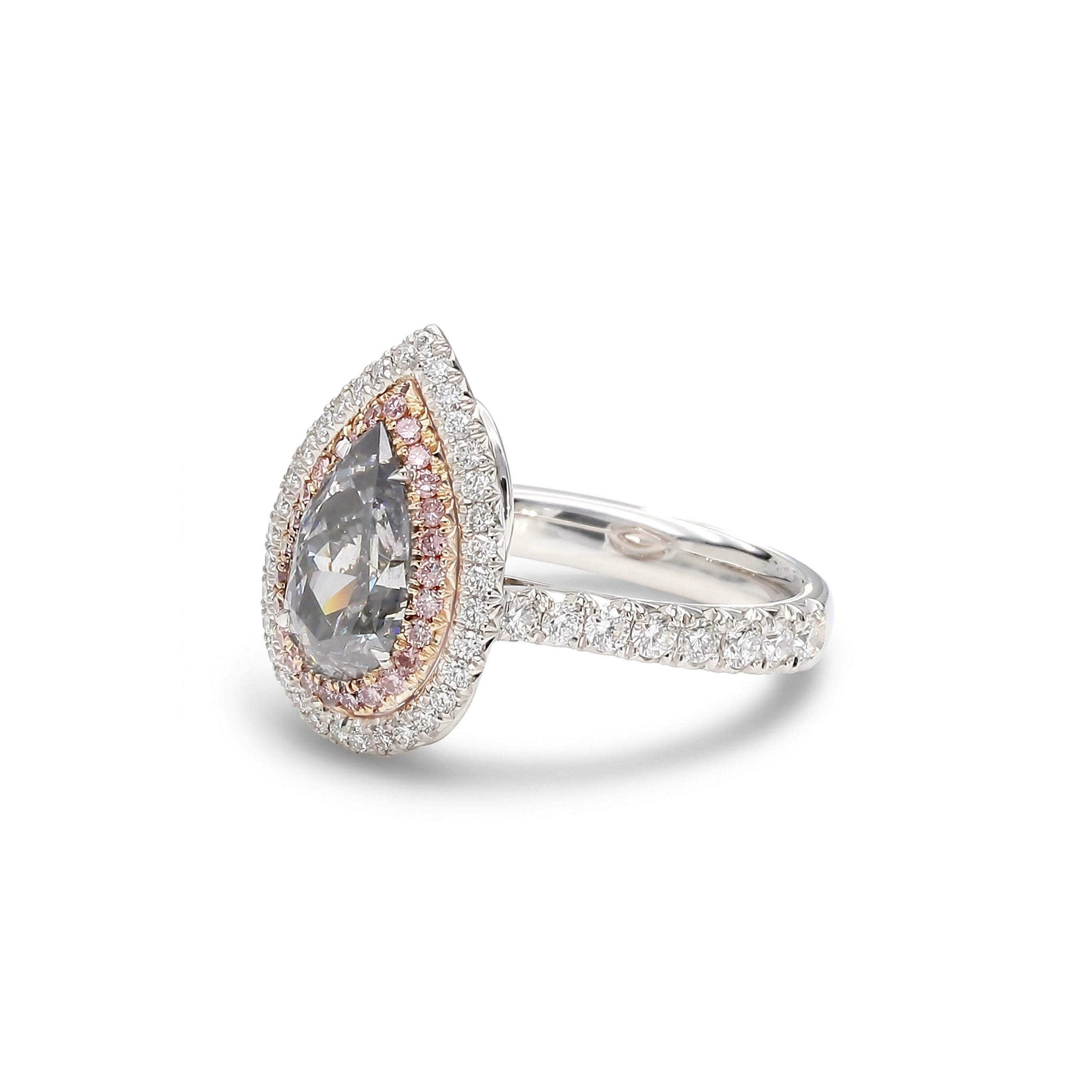 Natural Gray Pear Diamond Halo Ring | GIA Certified product image 2