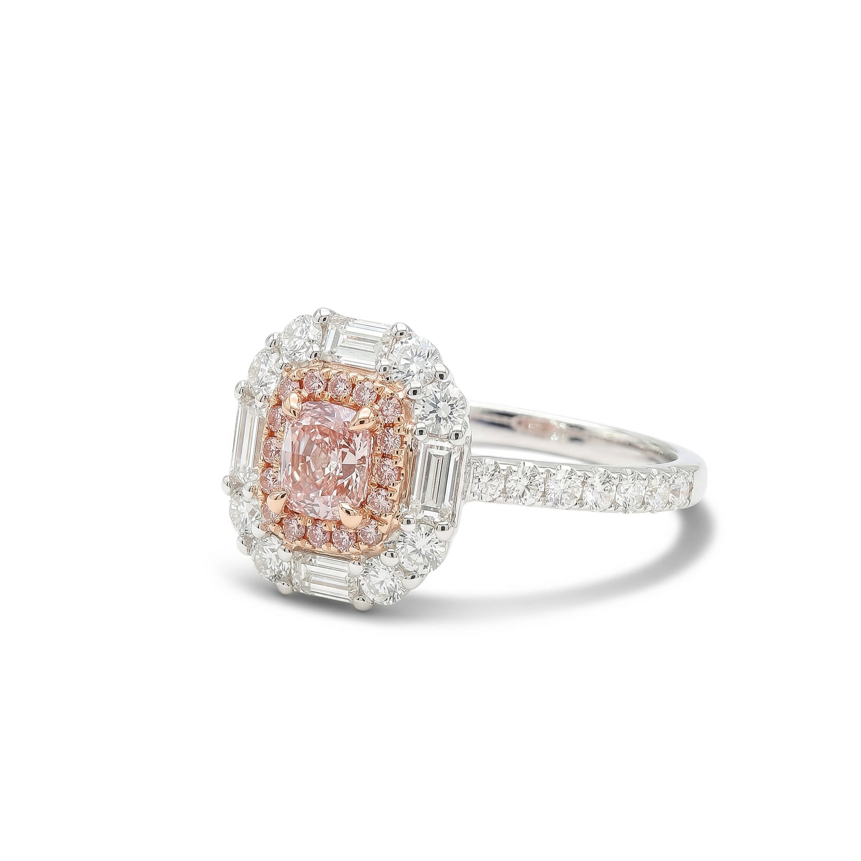 Natural Pink Cushion Diamond Halo Ring | GIA Certified product image 2