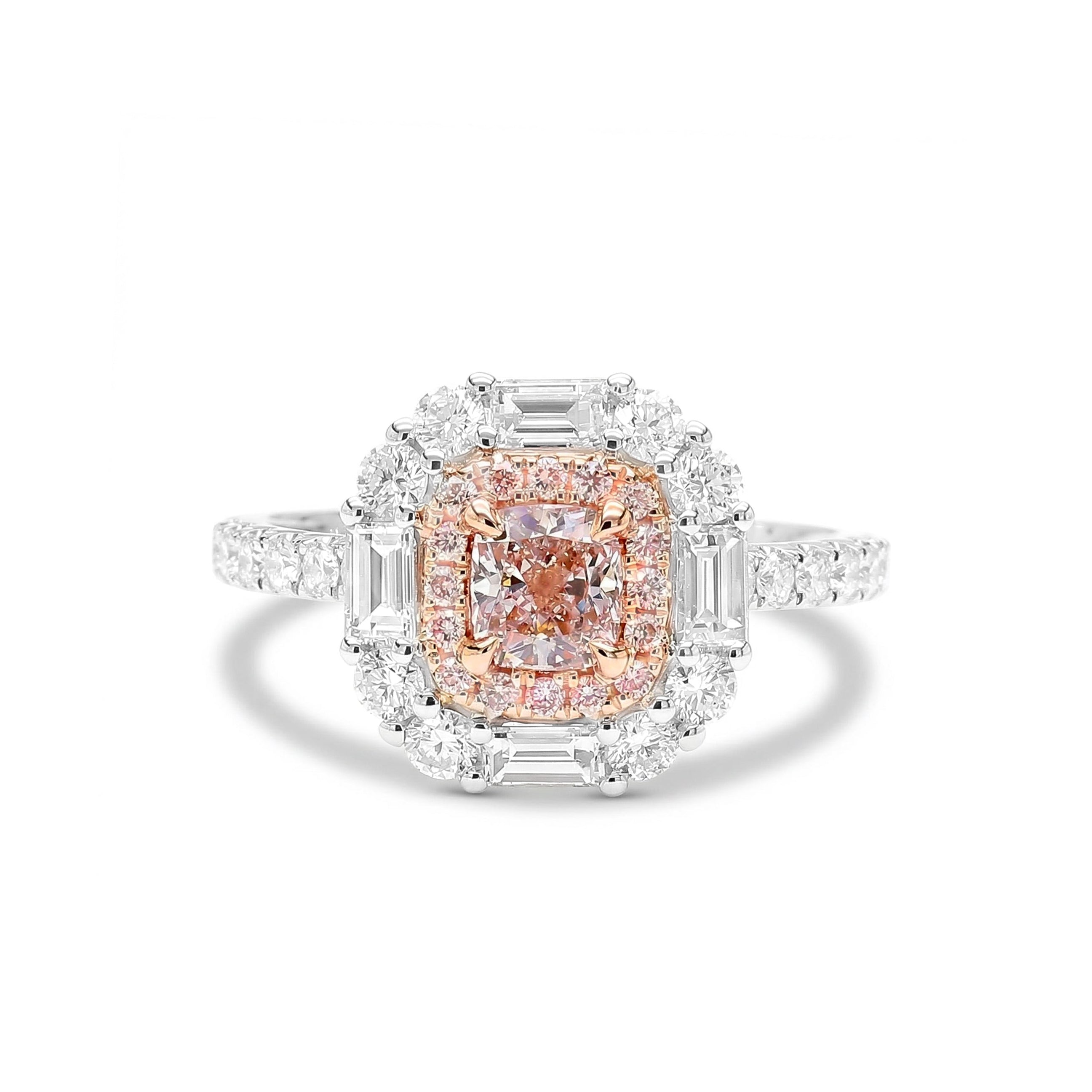 Natural Pink Cushion Diamond Halo Ring | GIA Certified