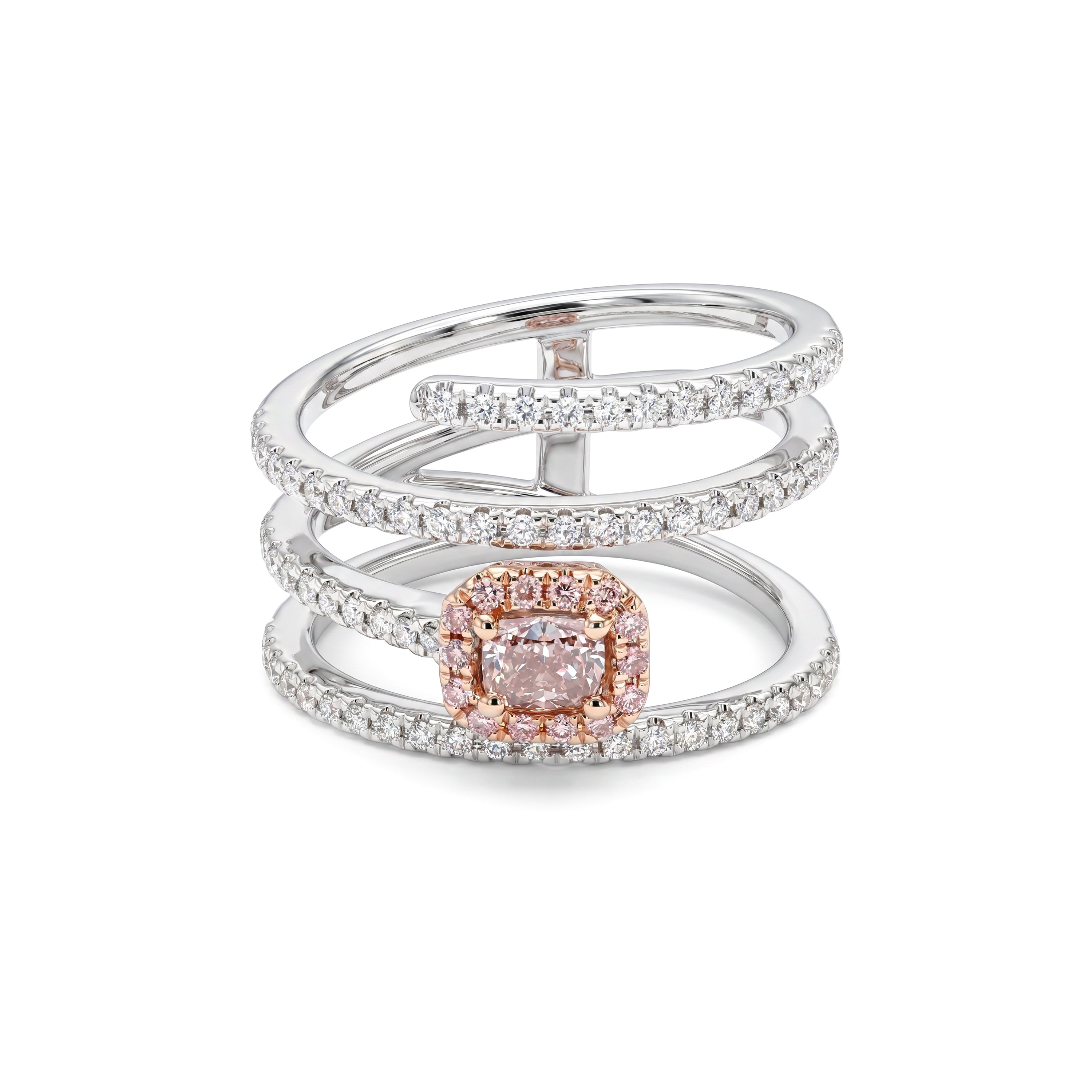 Natural Pink Cushion Diamond Spiral Ring | GIA CERTIFIED